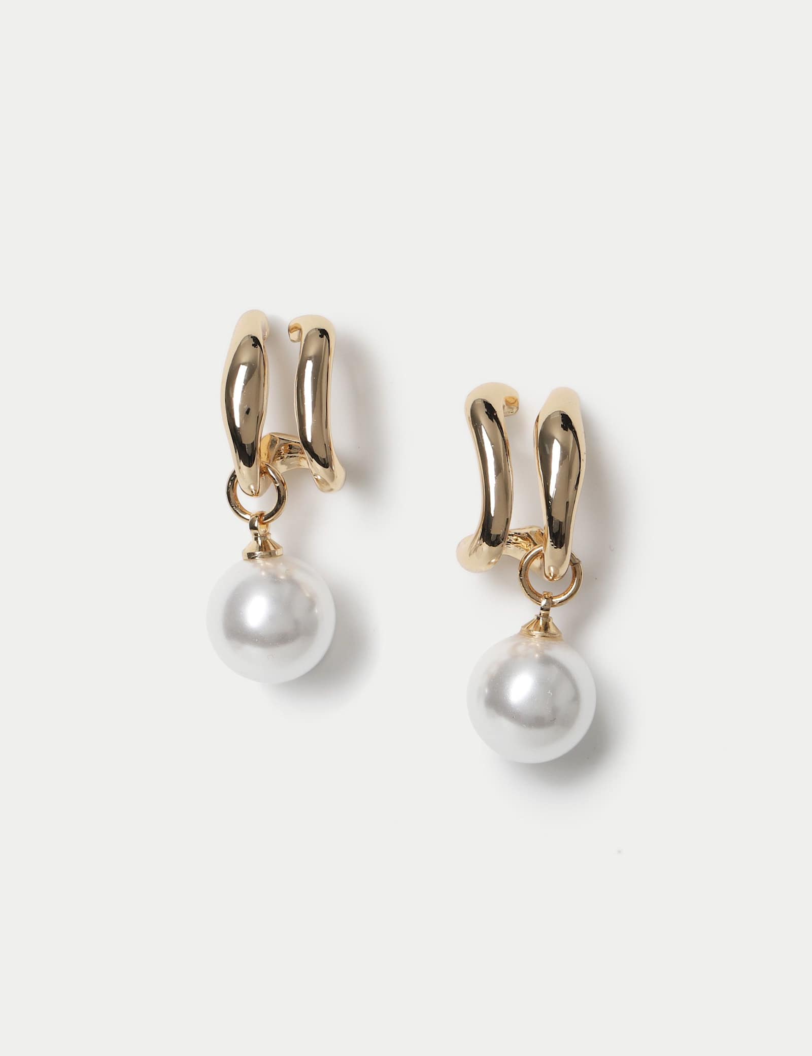 Gold Tone Pearl Effect Hoop Earrings - image 1