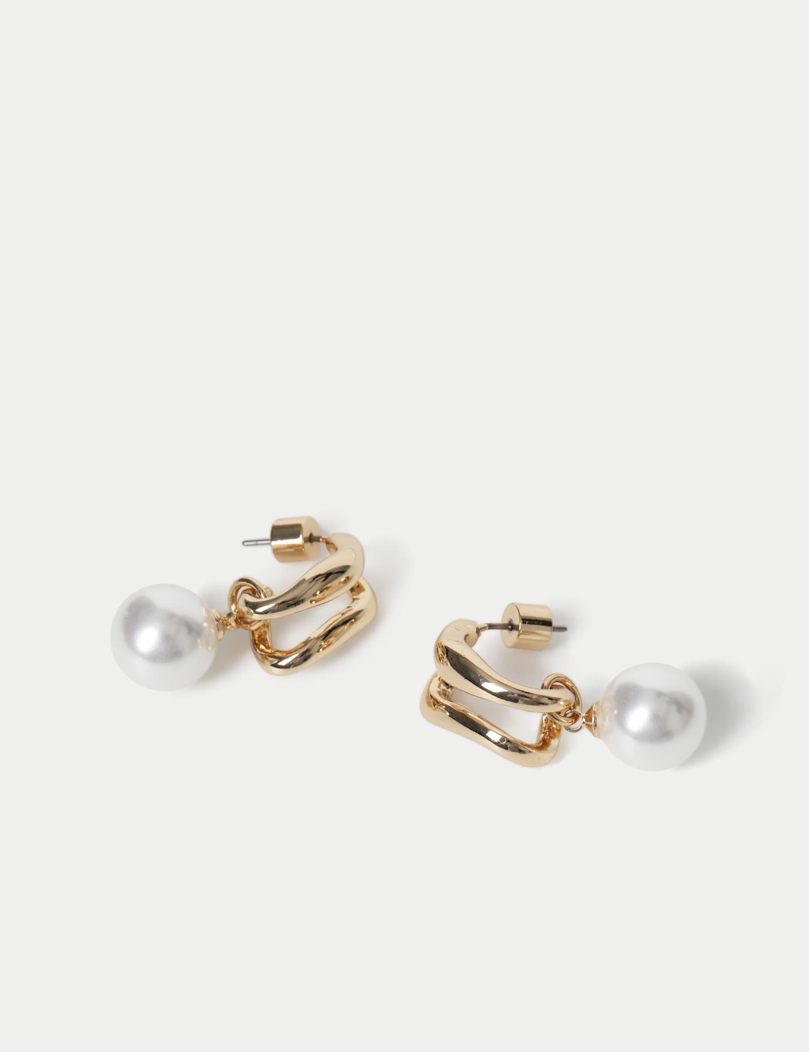 Gold Tone Pearl Effect Hoop Earrings - image 2