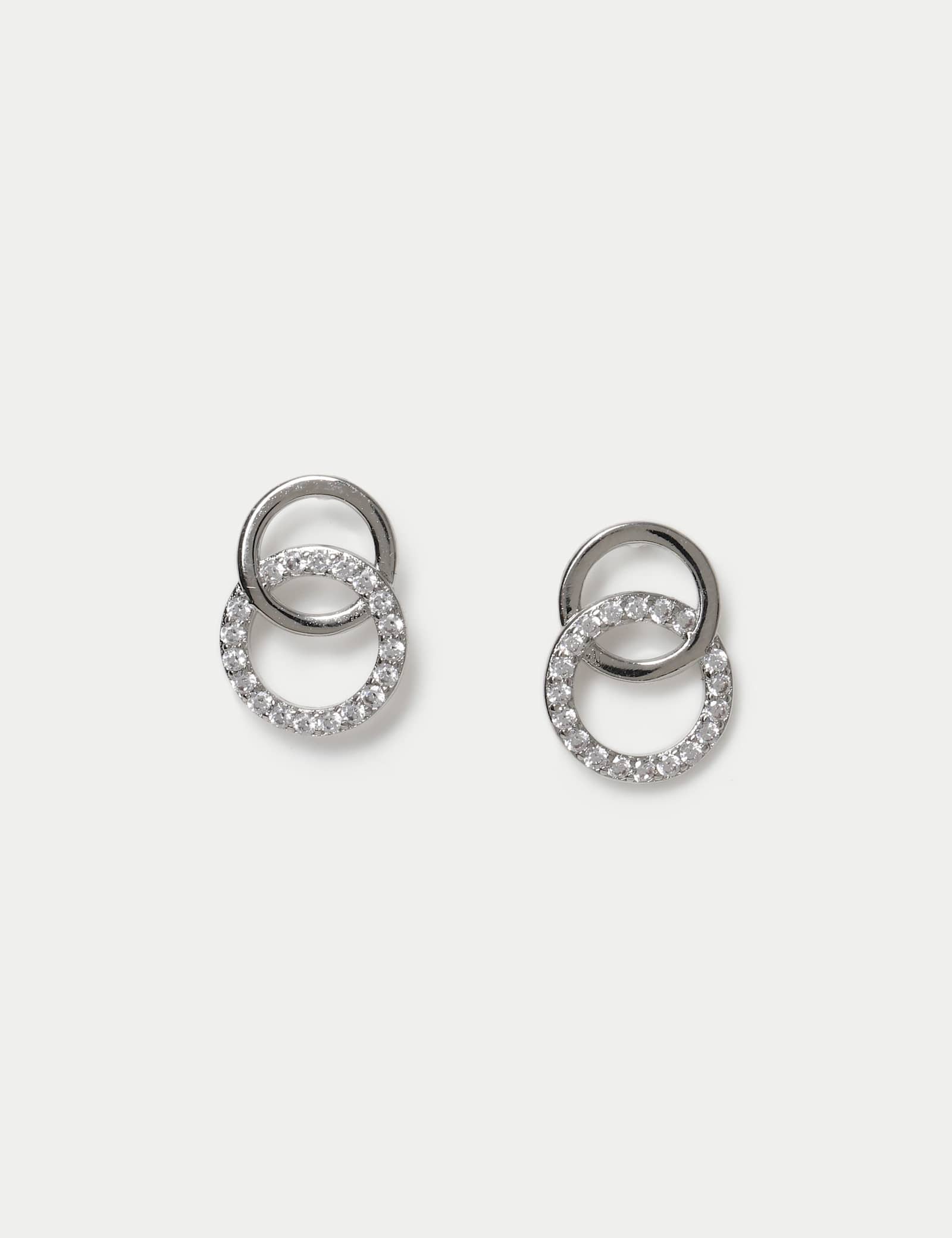Platinum Plated Twin Circle Earrings - image 1