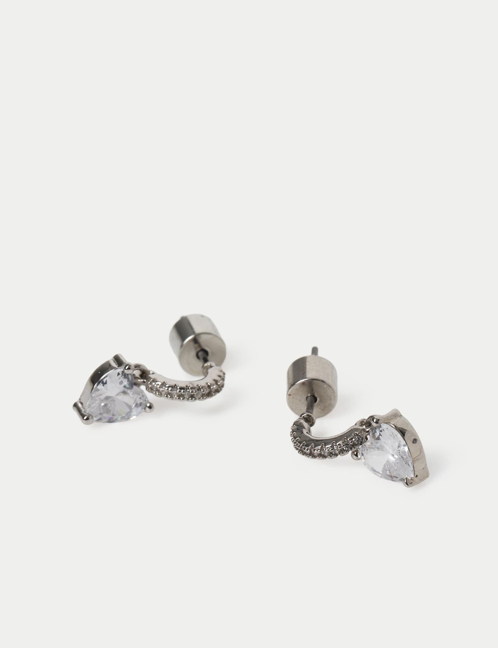 Platinum Plated Heart Drop Earrings - image 2