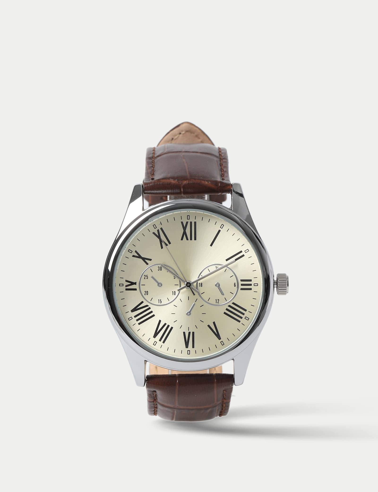 Silver Tone Round Face Croc Strap Watch - image 1