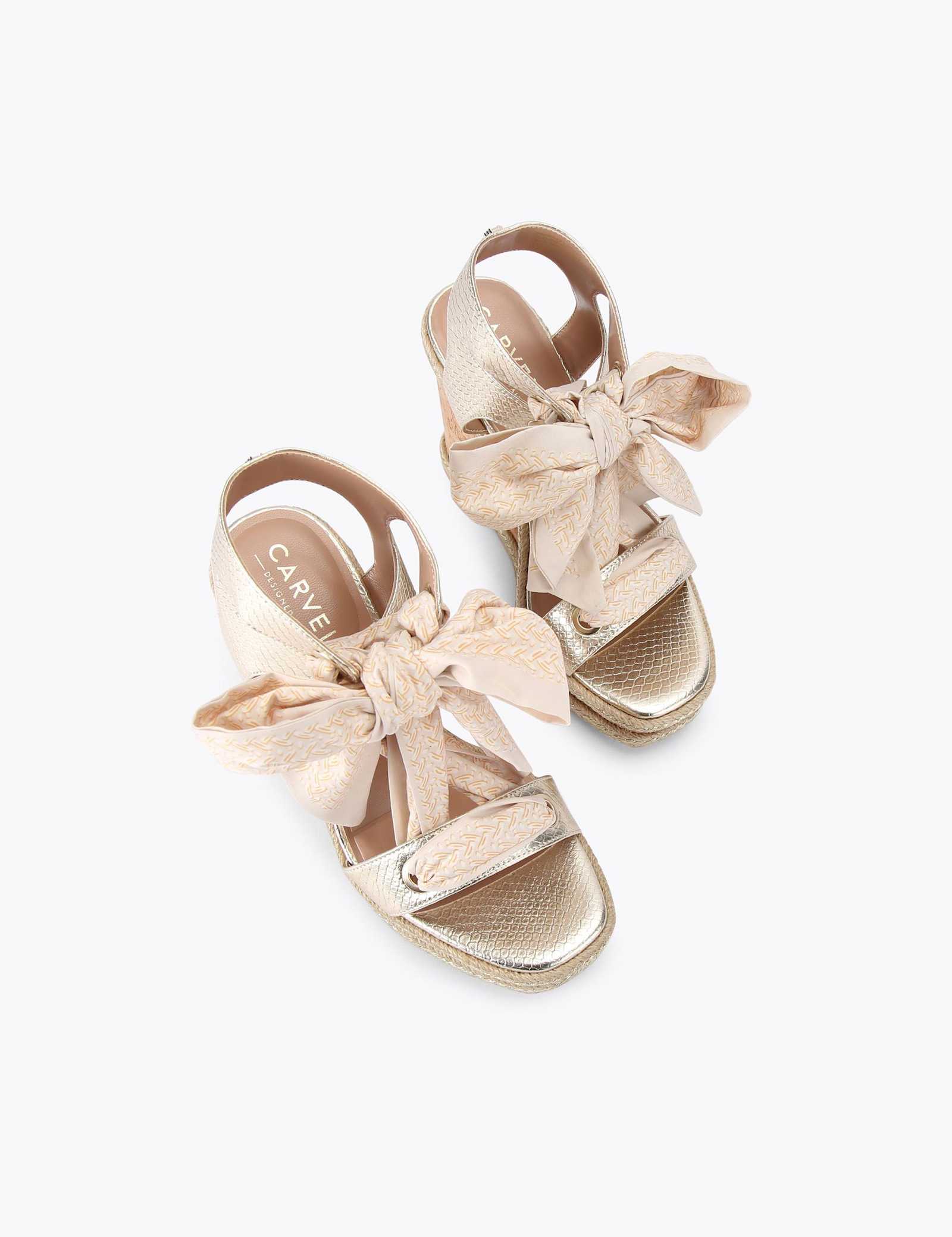 Metallic Scarf Tie Wedge Open Toe Sandals - image 5