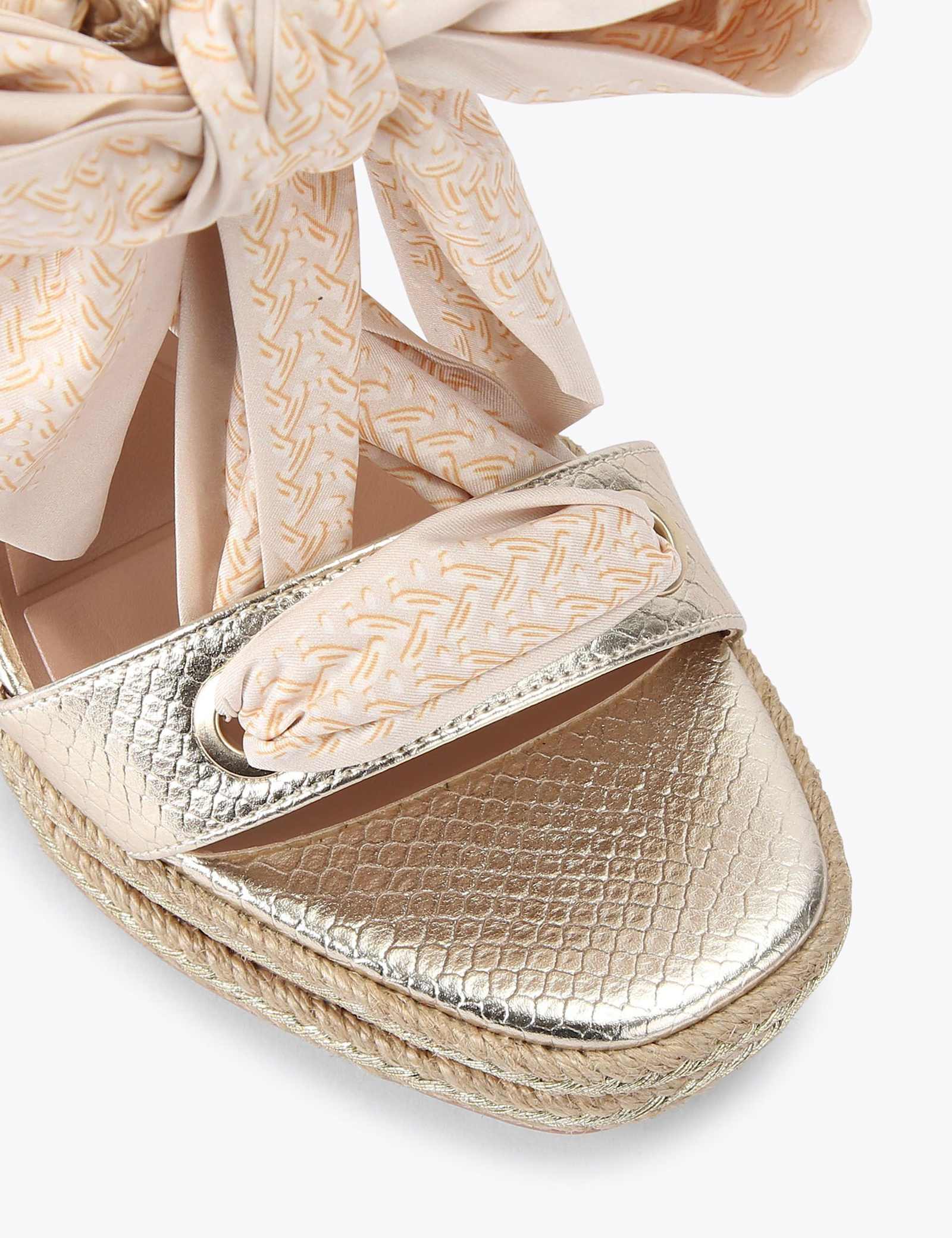 Metallic Scarf Tie Wedge Open Toe Sandals - image 4