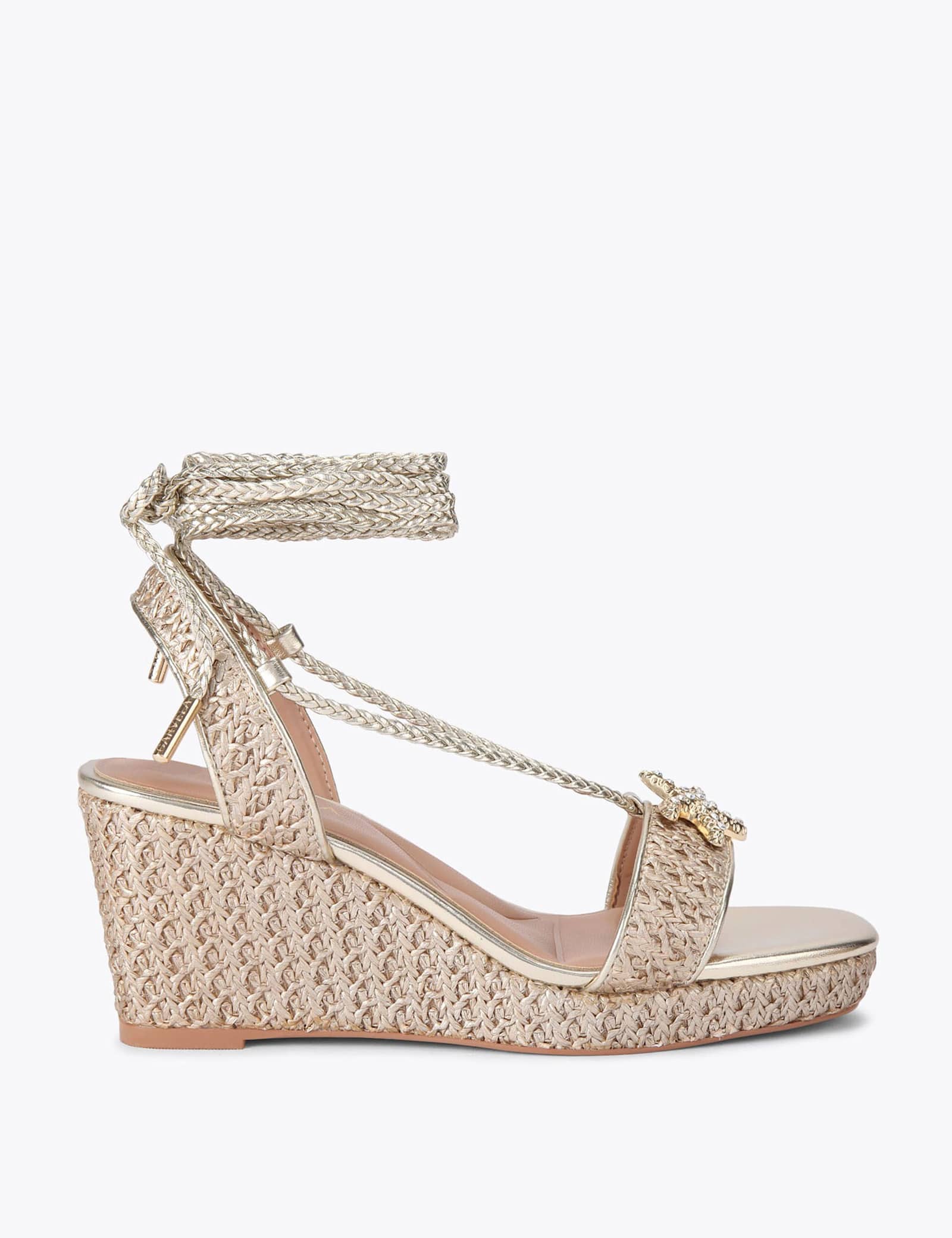 Metallic Woven Ankle Strap Wedge Sandals - image 1
