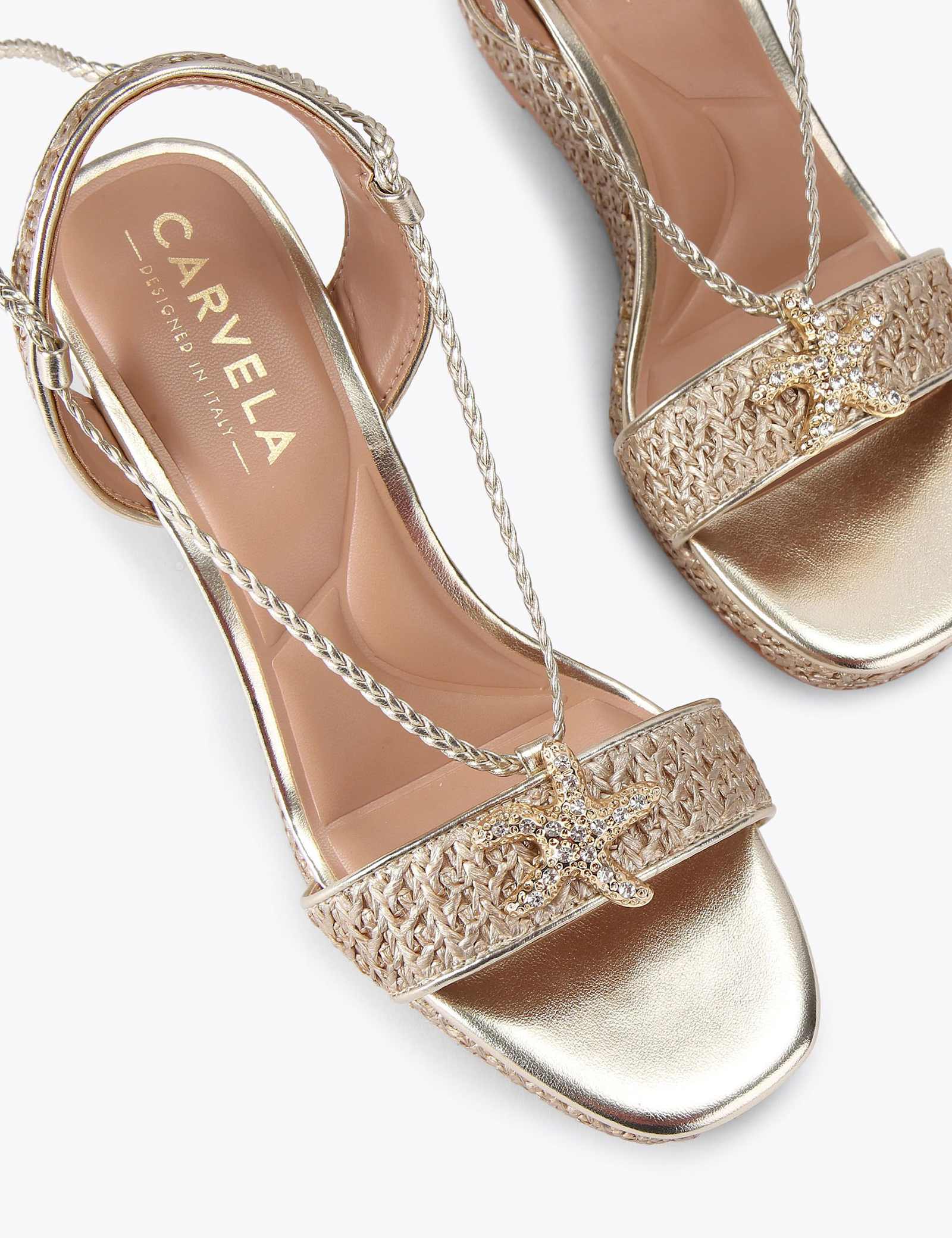 Metallic Woven Ankle Strap Wedge Sandals - image 4