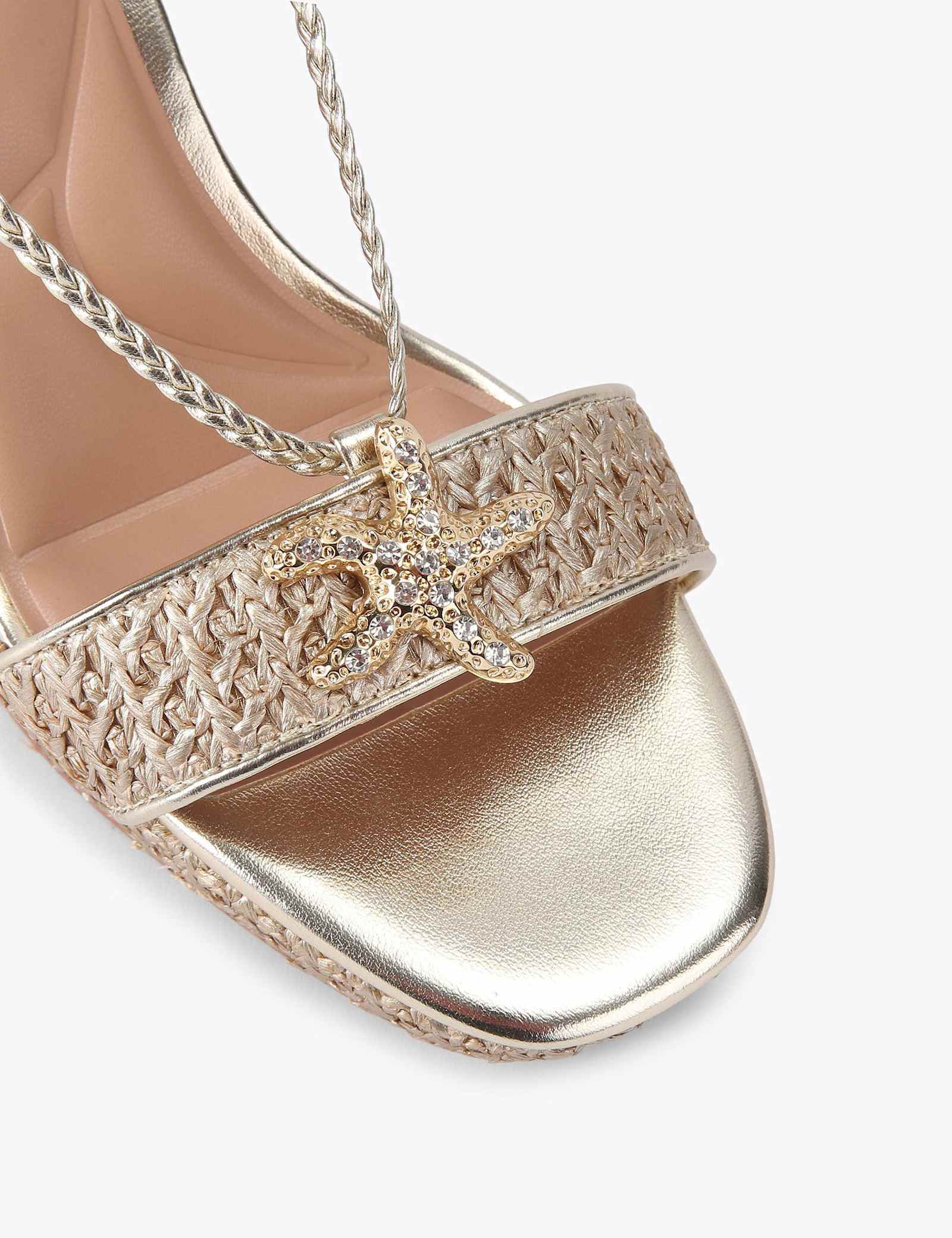 Metallic Woven Ankle Strap Wedge Sandals - image 3