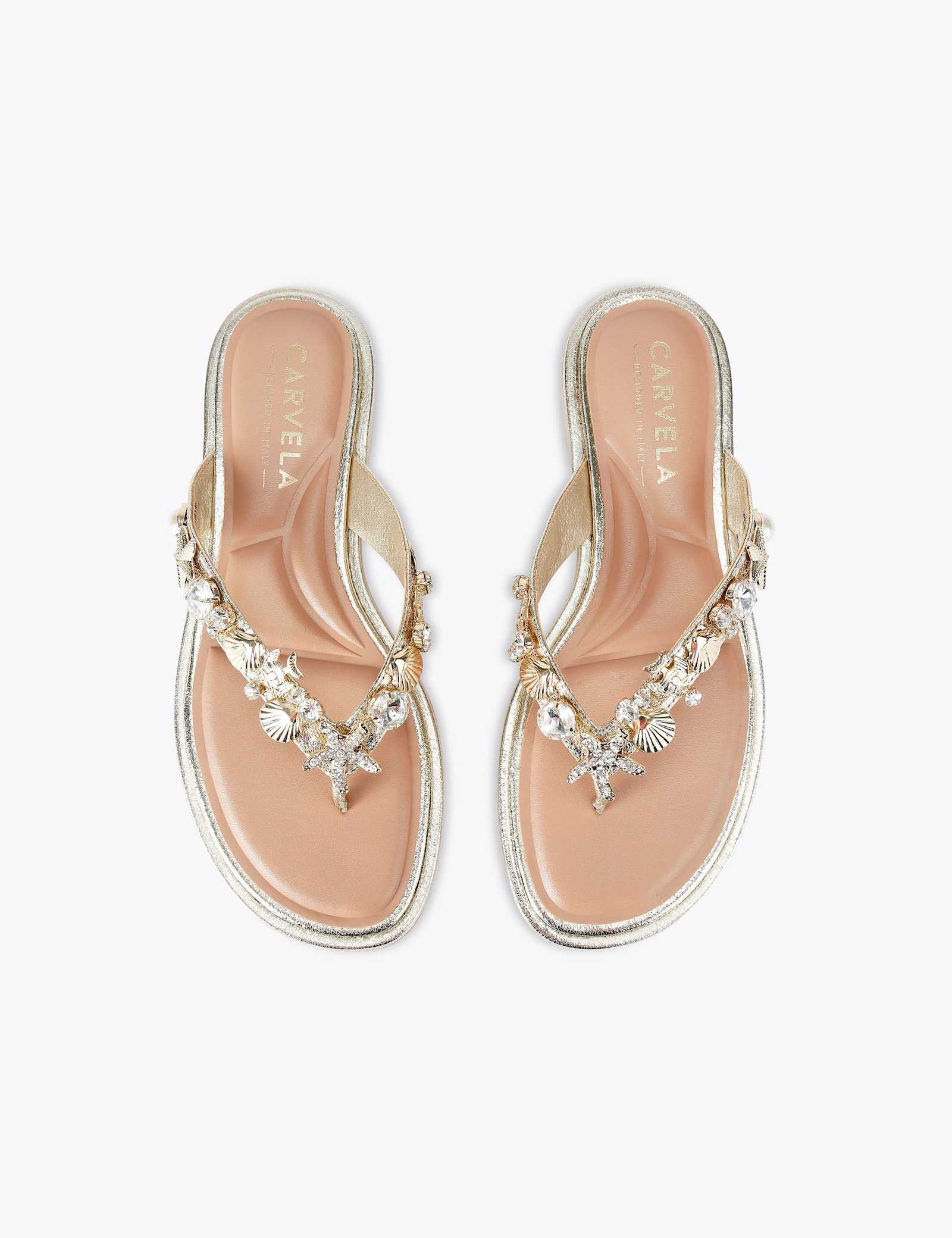 Metallic Embellished Flat Toe Thong Sandals - image 5