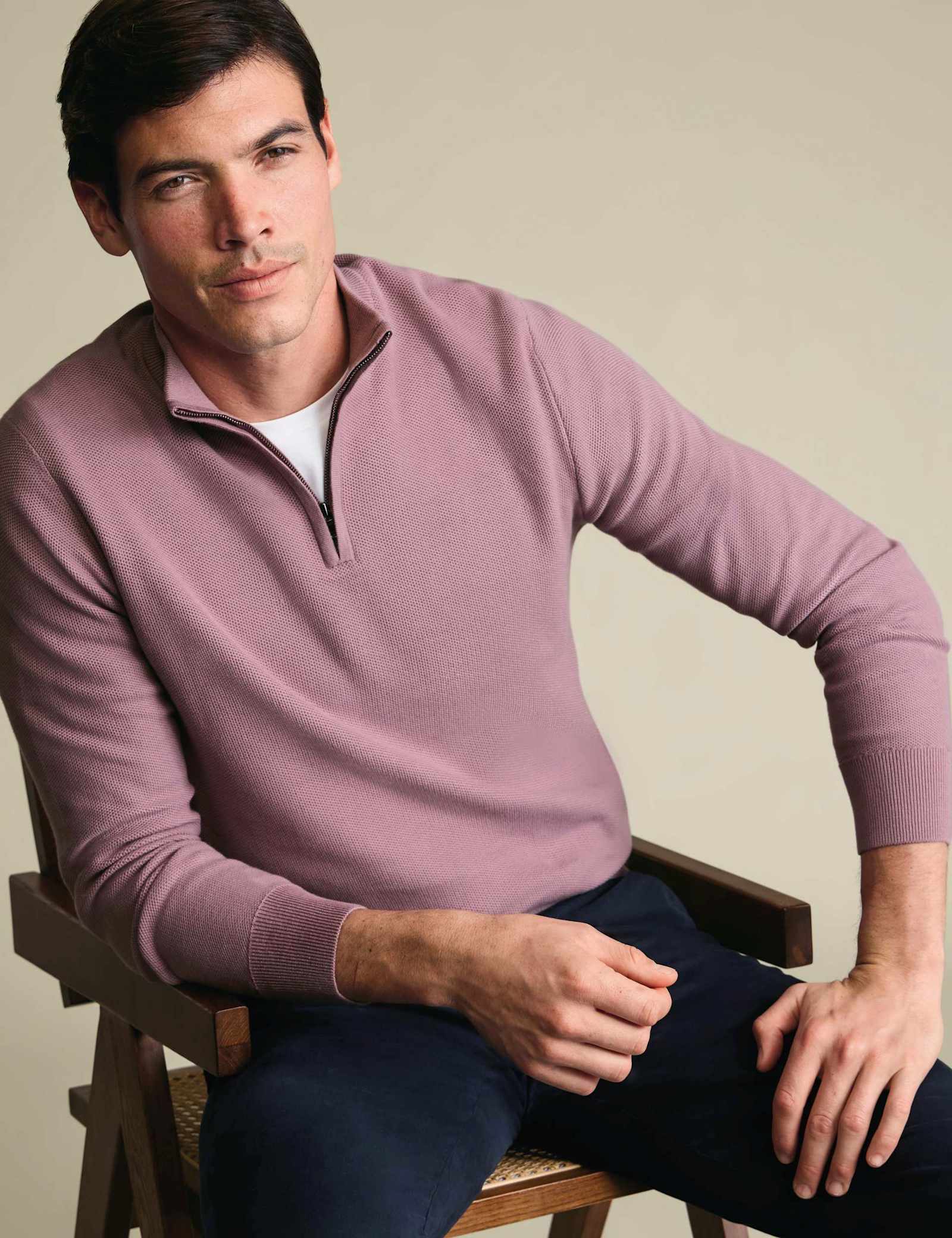 Pure Cotton Textured Half Zip Jumper - image 1
