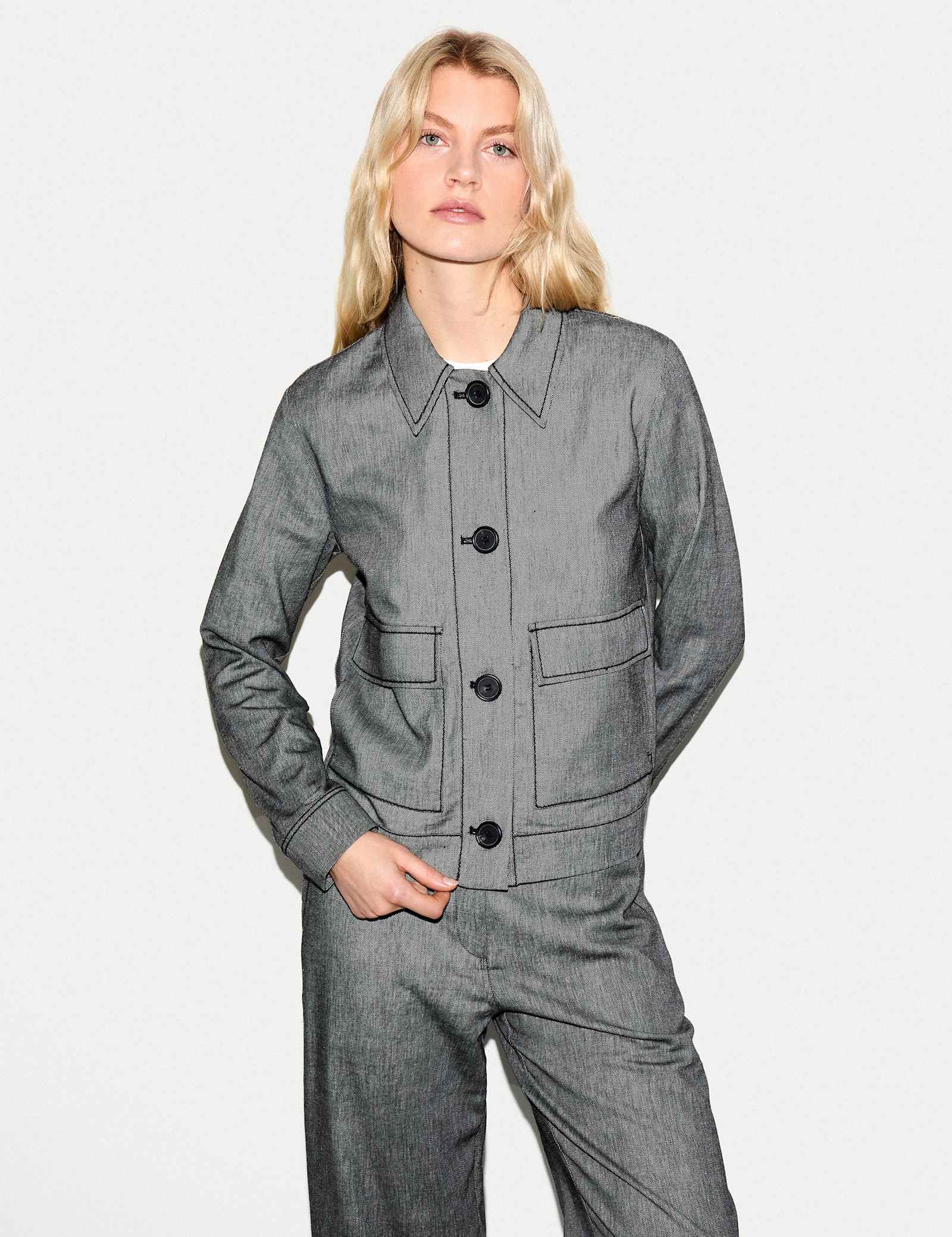 Textured Collared Utility Jacket with Linen - image 1