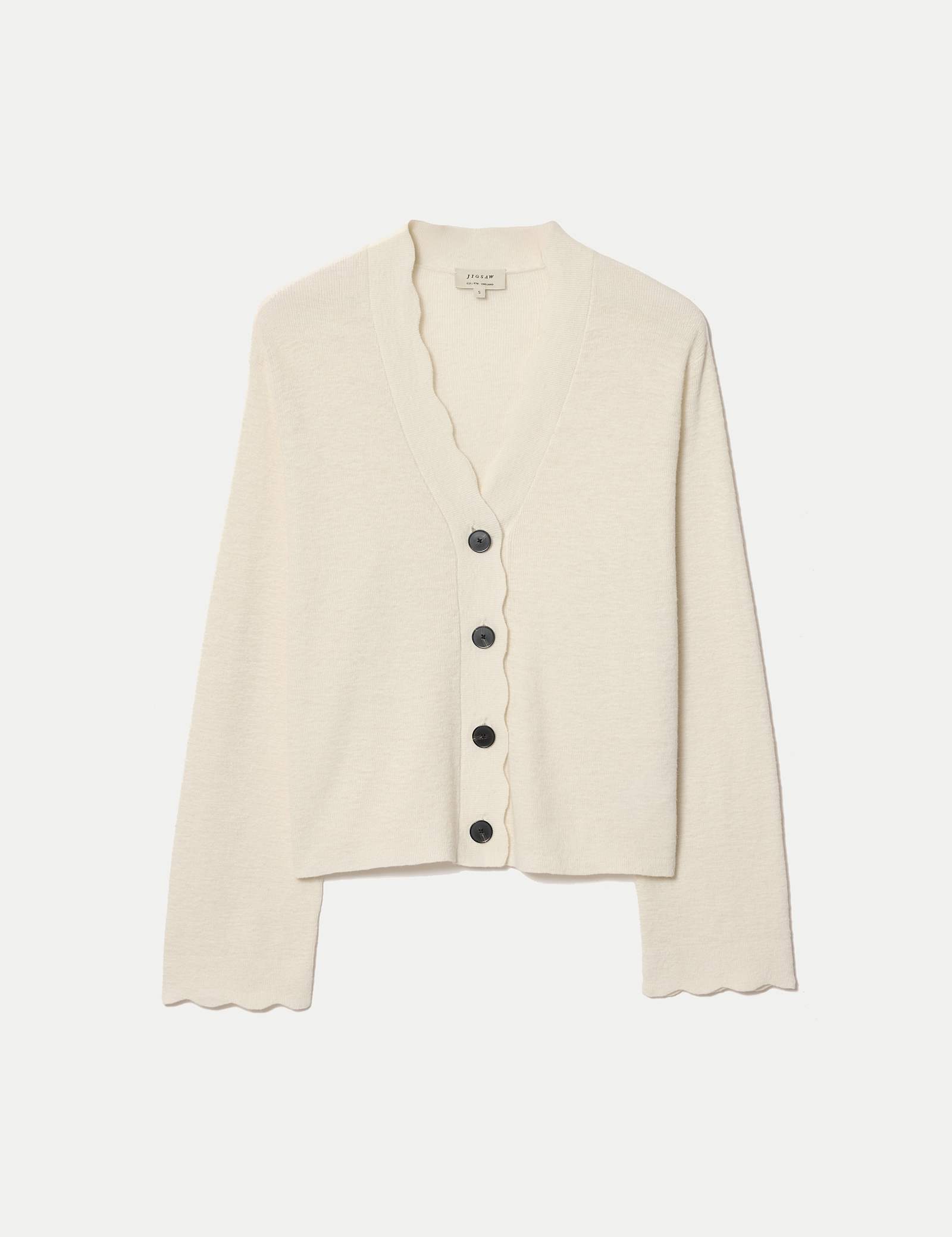 Linen Rich V-Neck Scallop Detail Cardigan - image 1