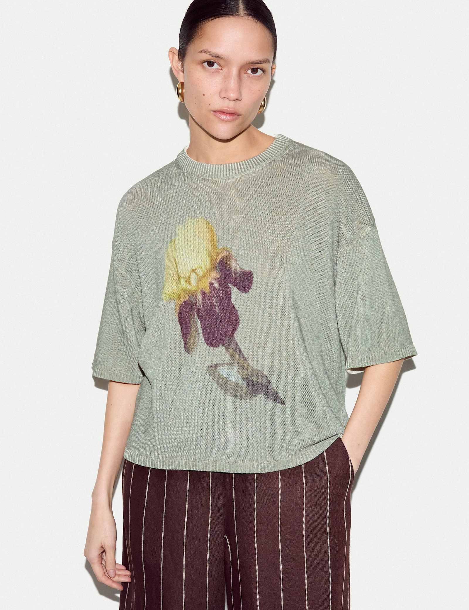 Floral Drop Shoulder Jumper with Linen - image 5