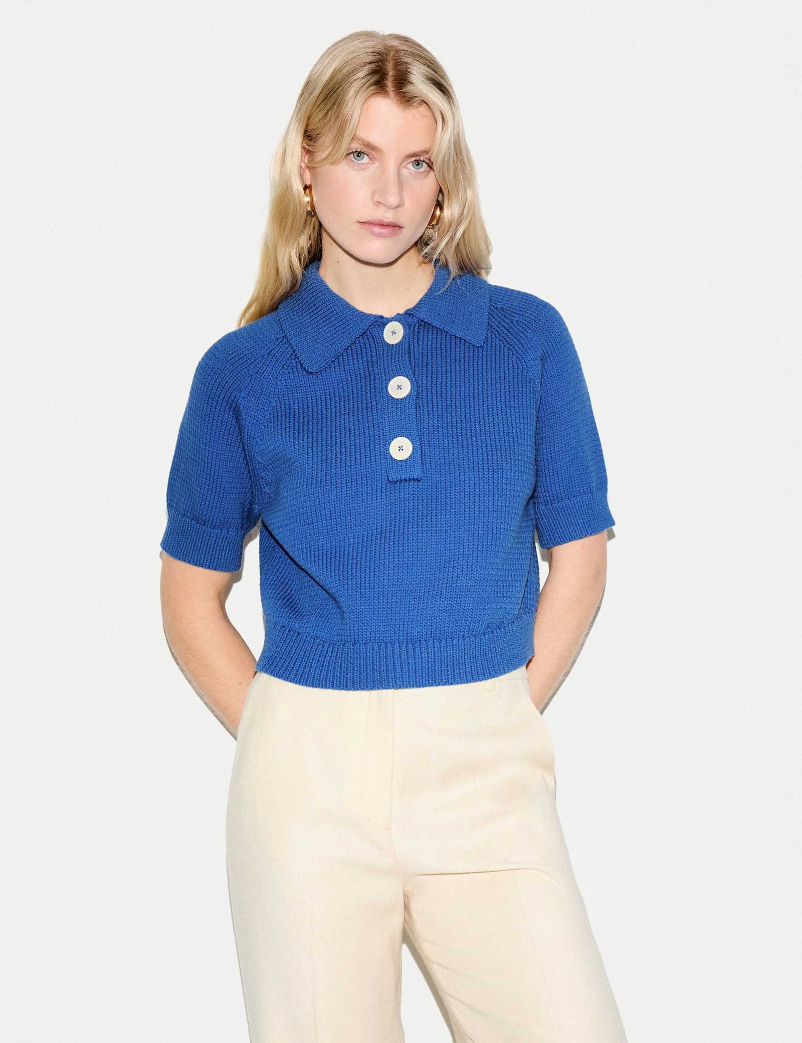 Cotton Rich Collared Knitted Top - image 4
