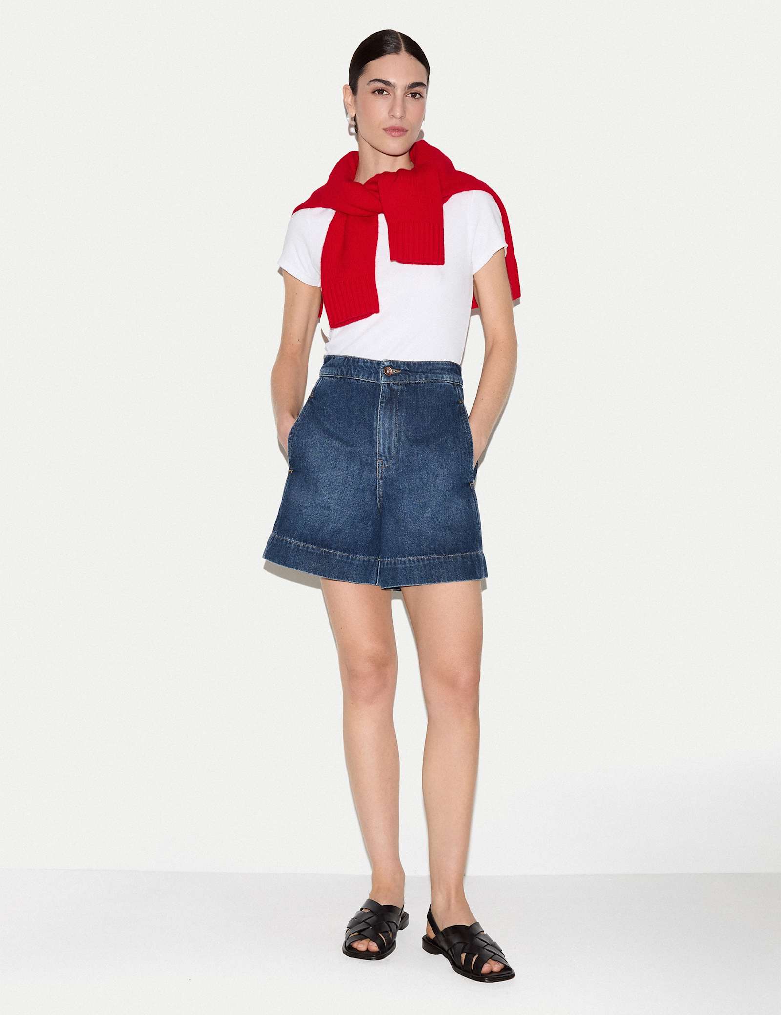 Denim High Waisted Seam Detail Shorts - image 1