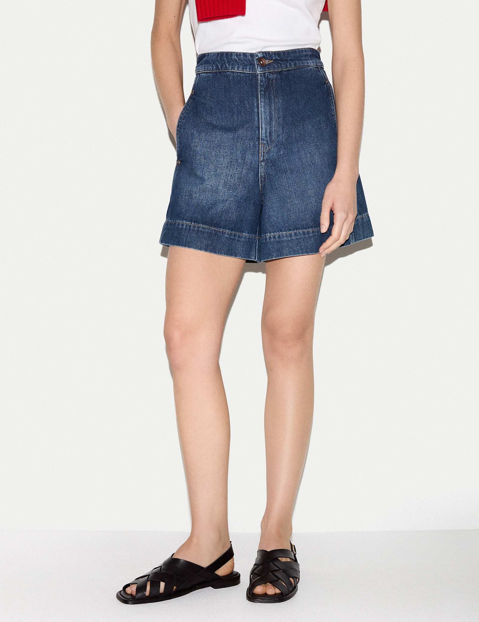 Denim High Waisted Seam Detail Shorts - image 4