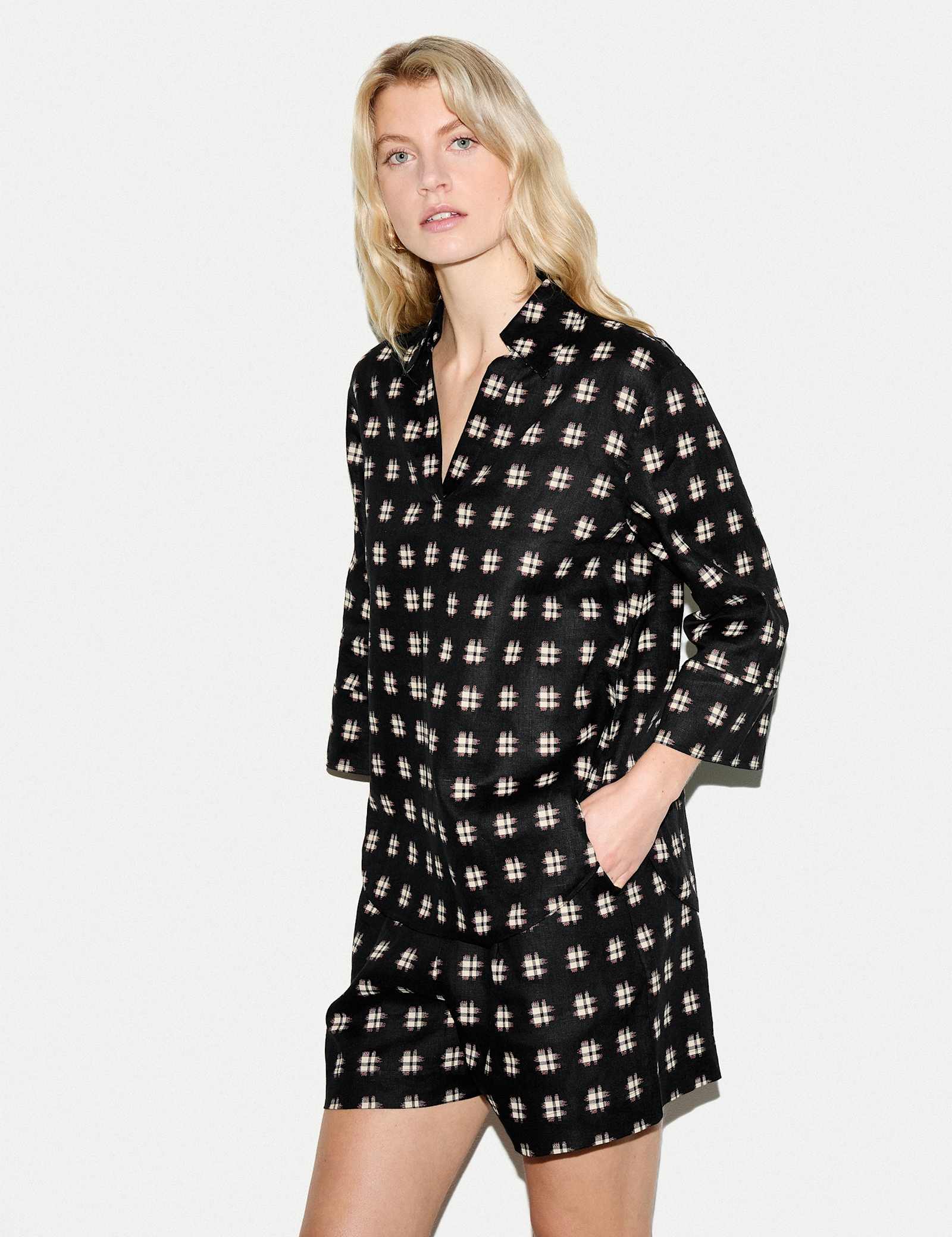 Pure Linen Checked Collared Tunic - image 2