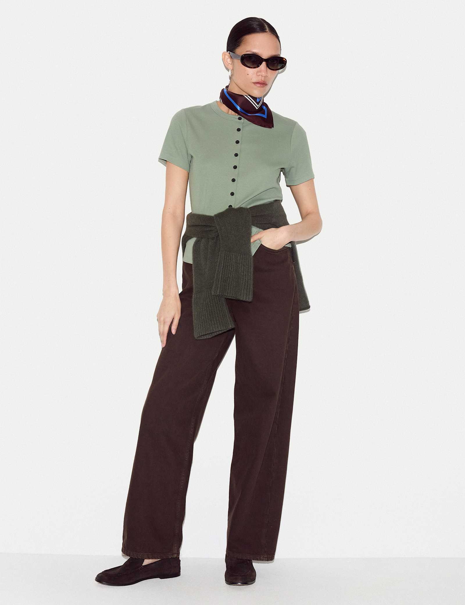 Cotton Rich Ribbed Button Through T-Shirt - image 5