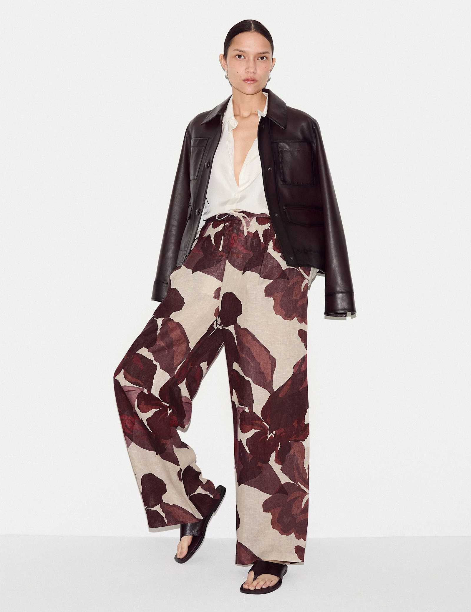 Pure Linen Floral Wide Leg Trousers - image 5