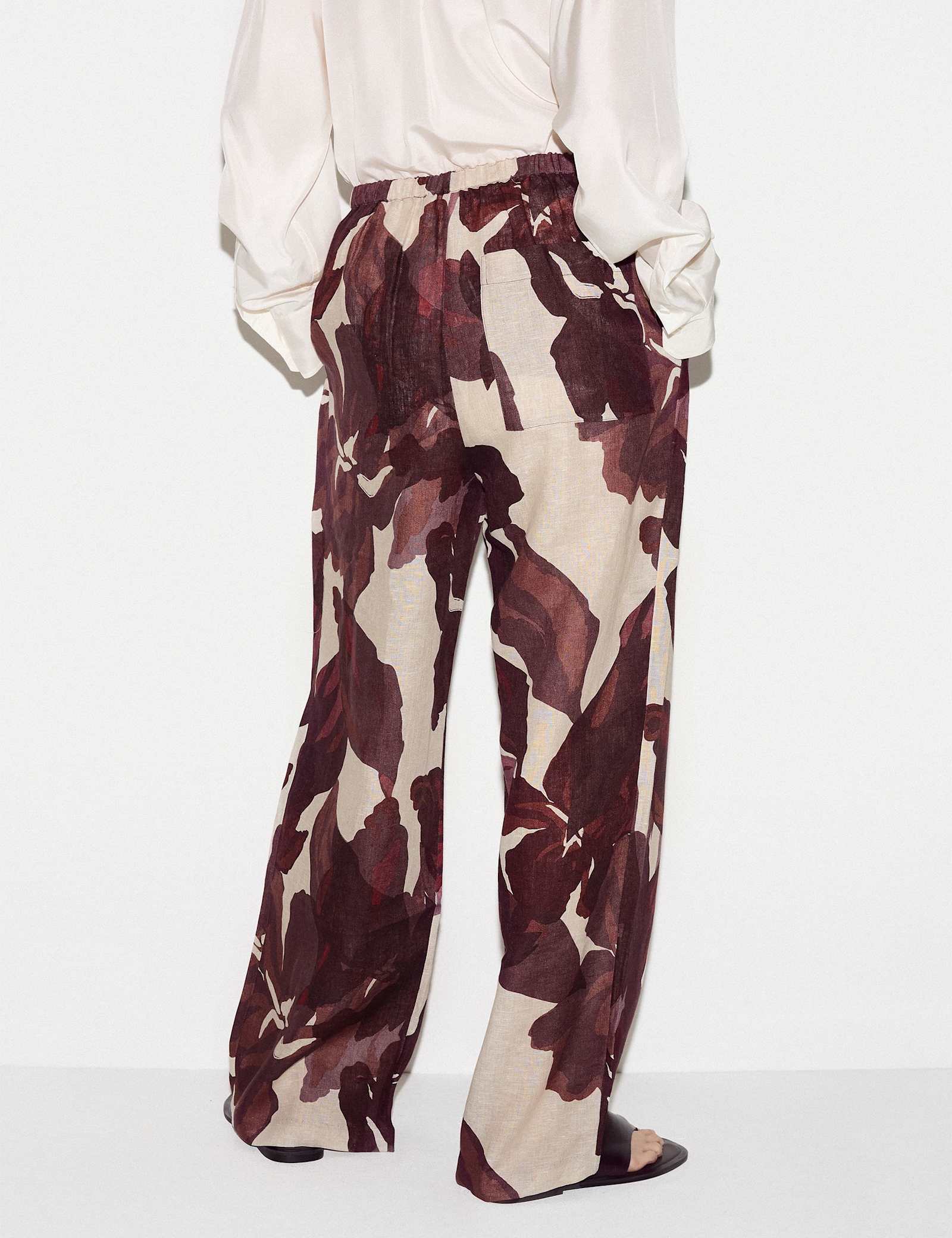 Pure Linen Floral Wide Leg Trousers - image 4