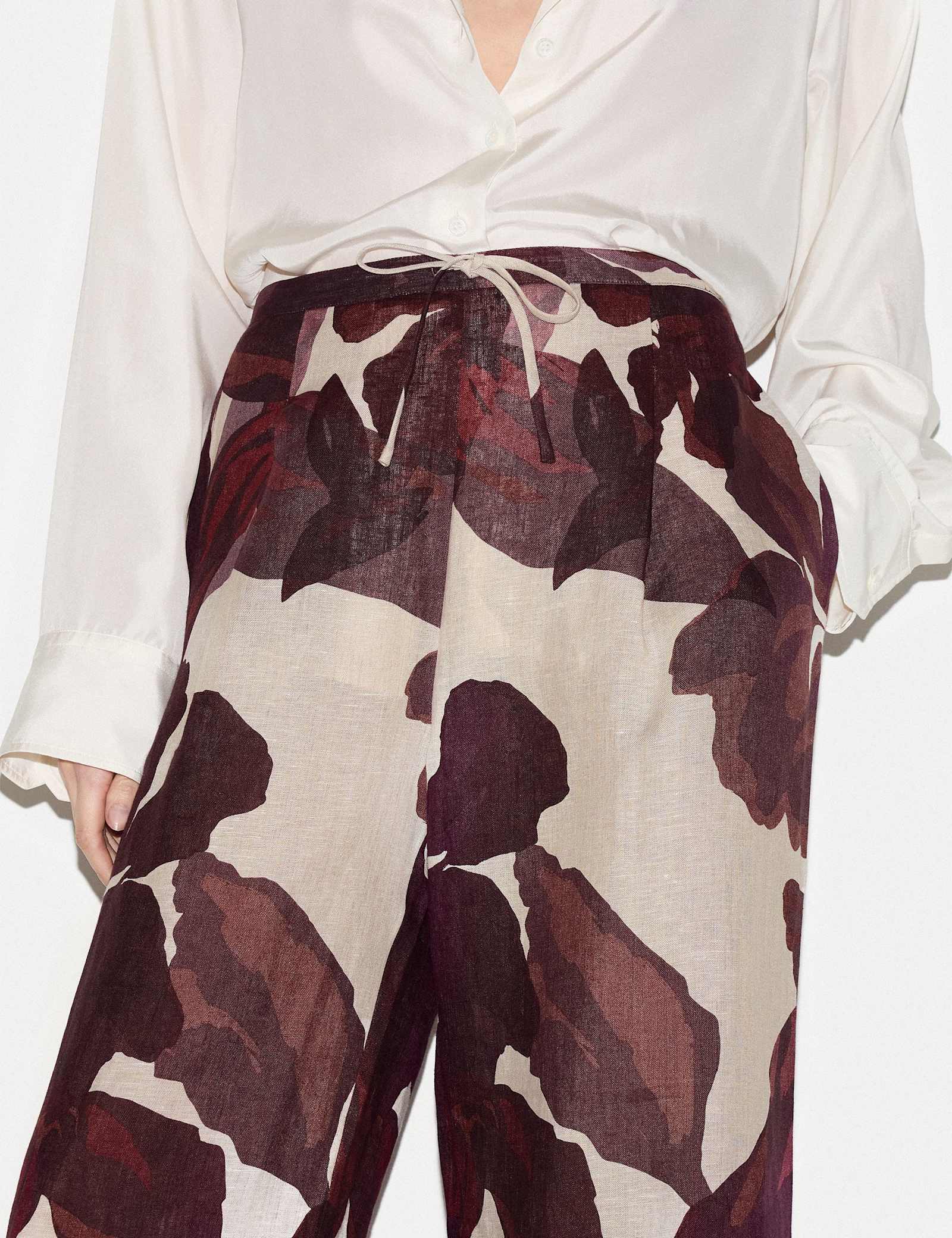 Pure Linen Floral Wide Leg Trousers - image 3
