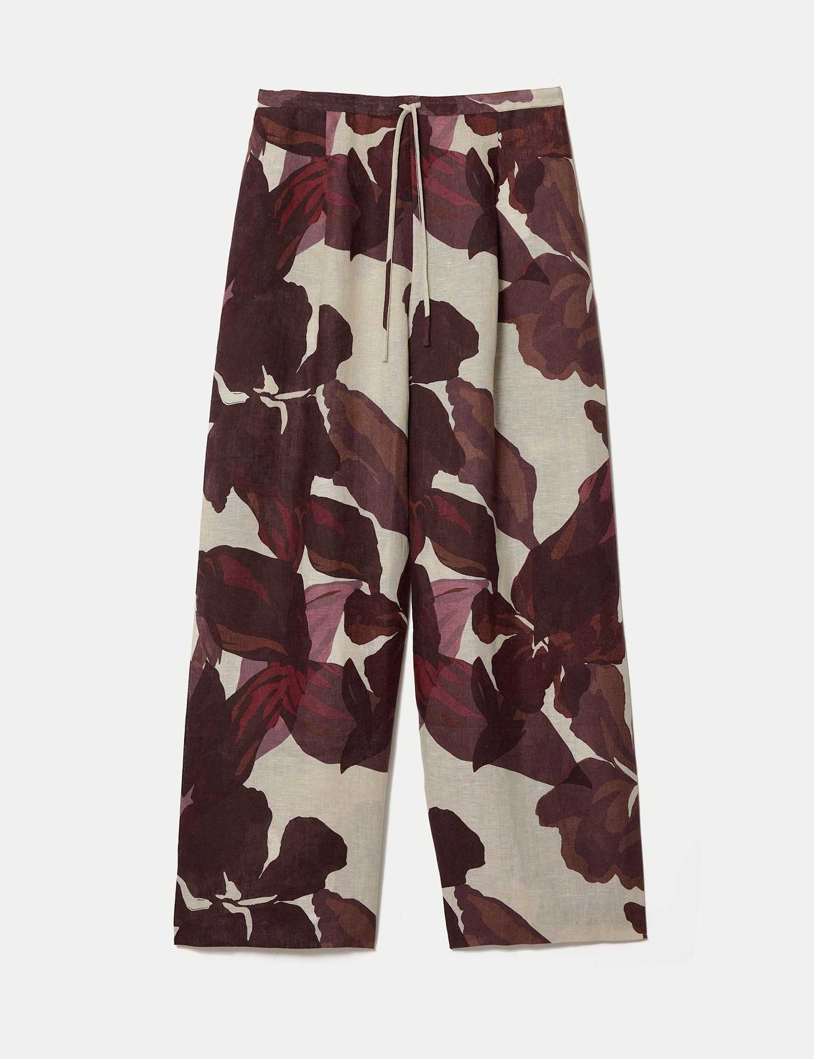 Pure Linen Floral Wide Leg Trousers - image 1