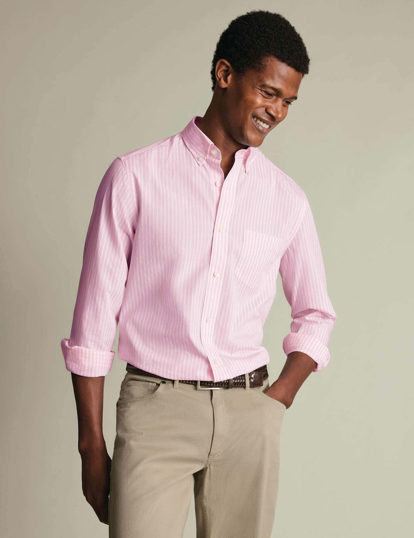 Striped Stretch Washed Poplin Oxford Shirt - image 1