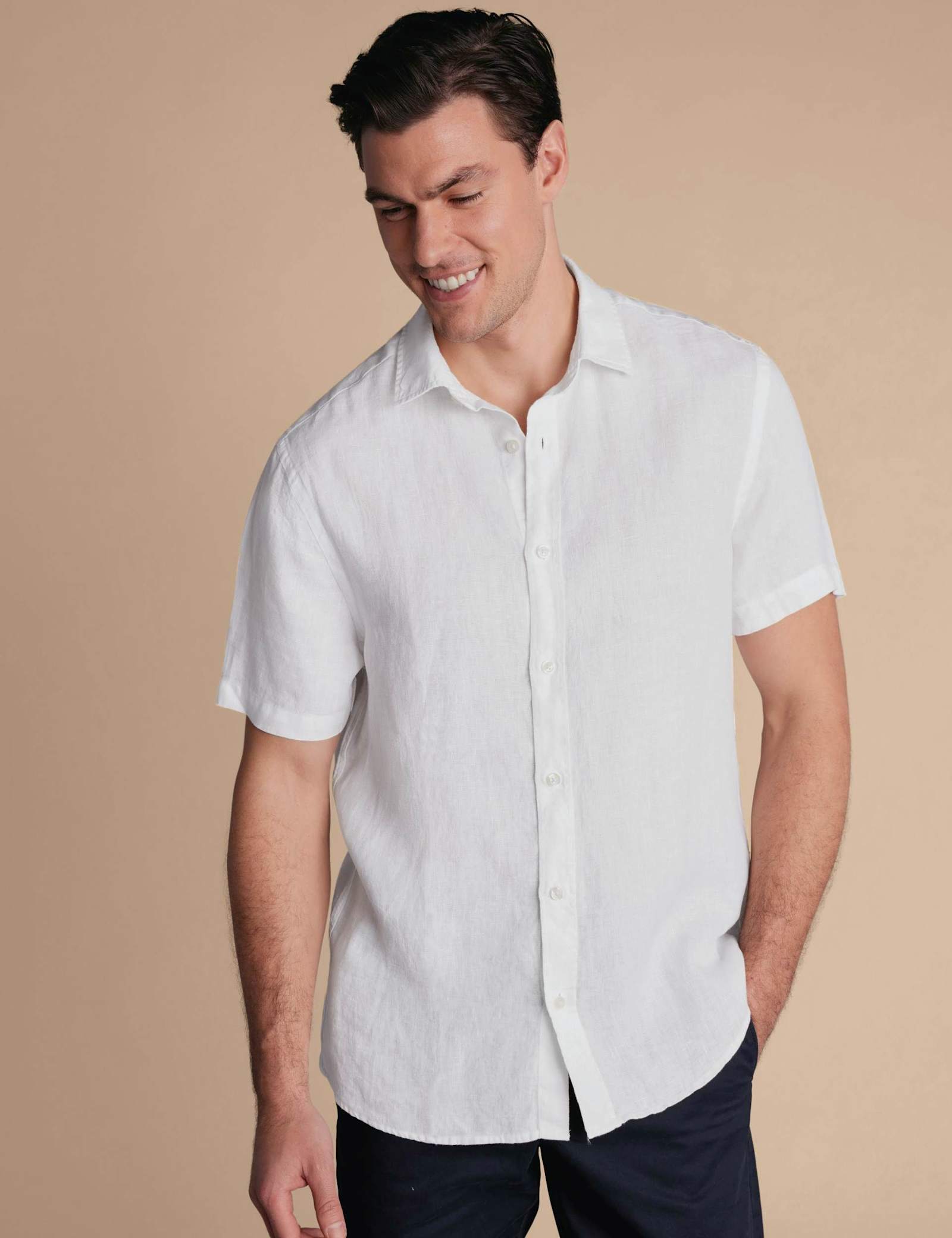 Slim Fit Pure Linen Short Sleeve Shirt - image 2