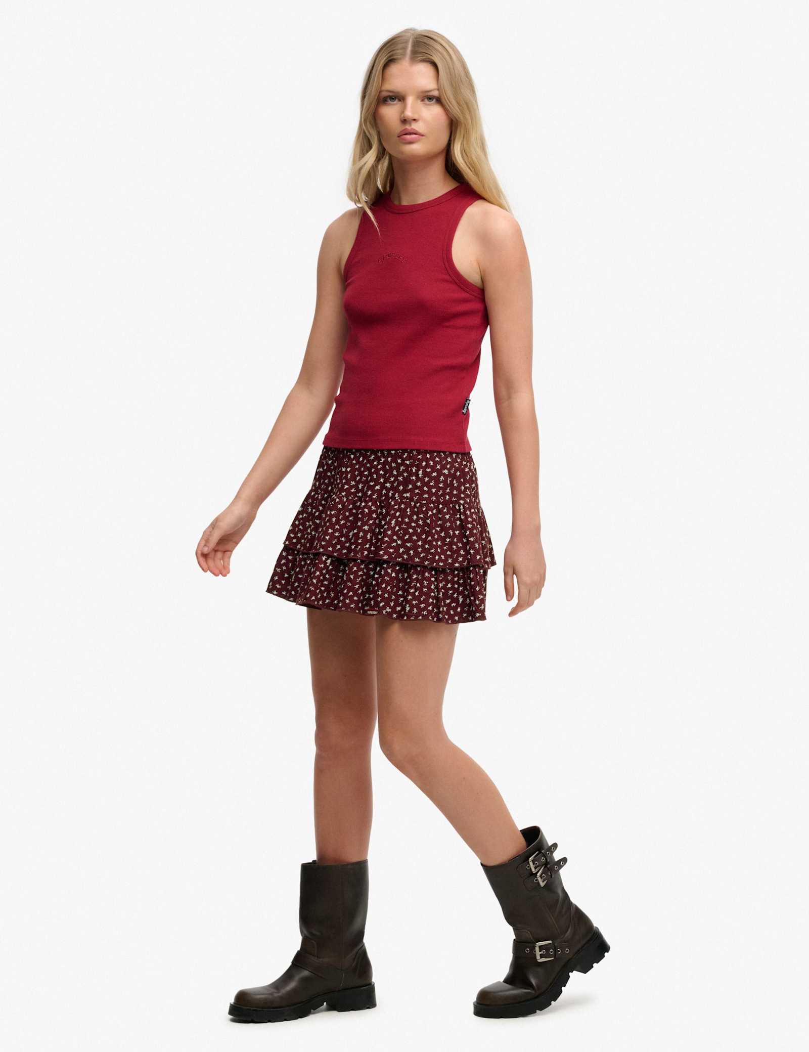 Floral Shirred Ruffle Mini Tiered Skirt - image 3