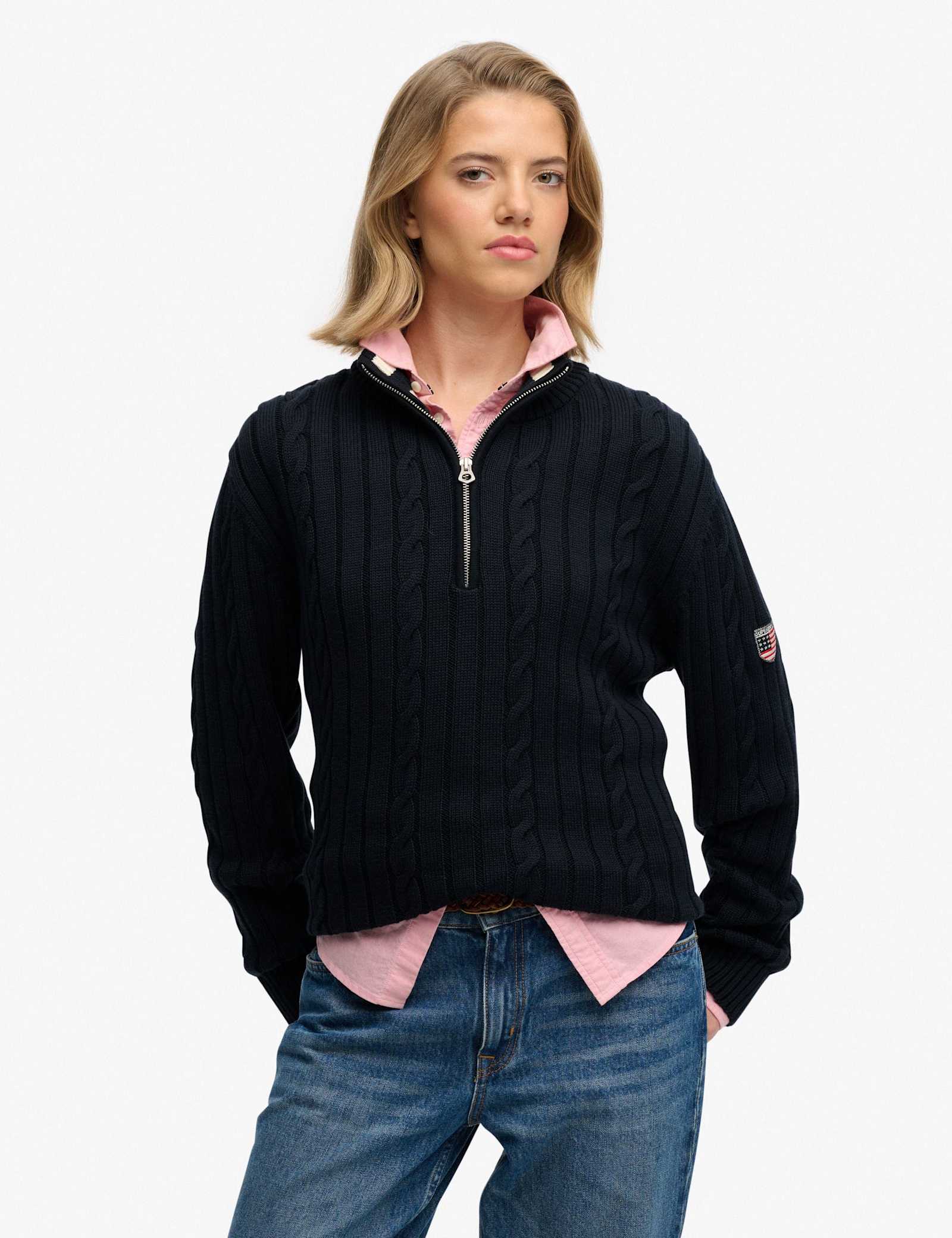Pure Cotton Cable Knit Half Zip Jumper - image 4