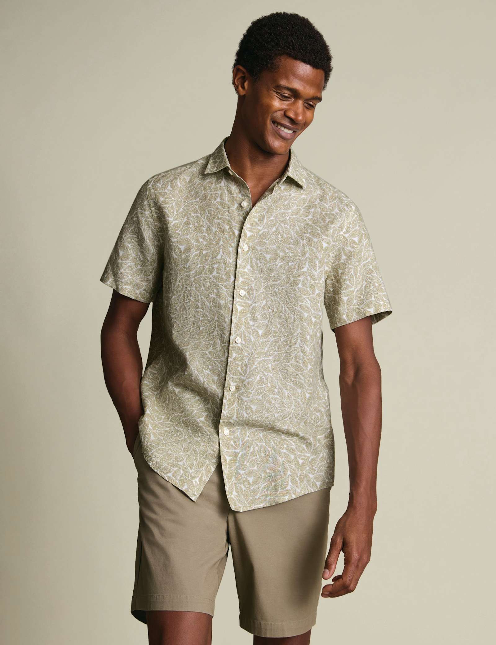 Cotton Linen Blend Printed Short Sleeve Shirt - image 1