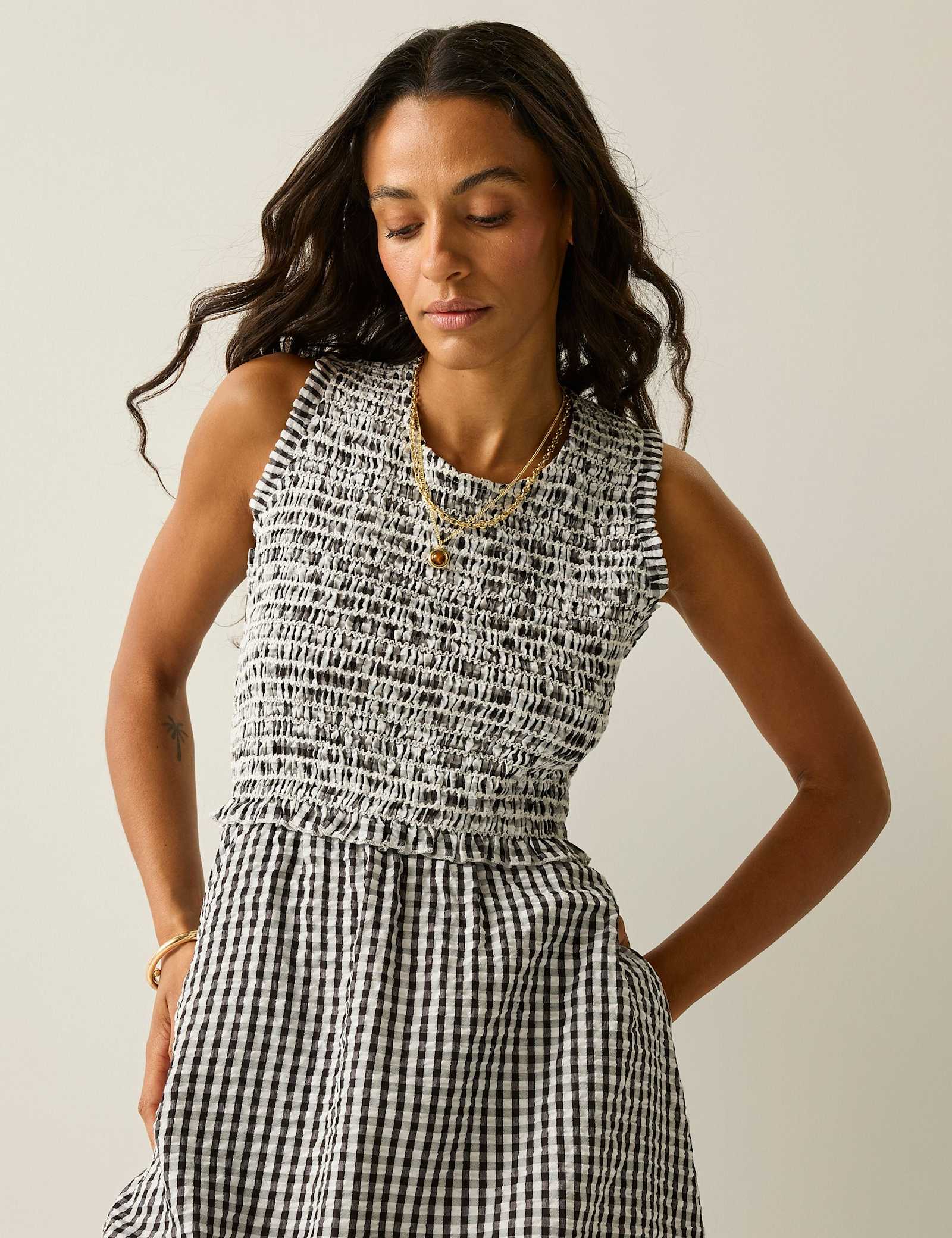 Poloma Gingham Midi Shirred Dress - image 4