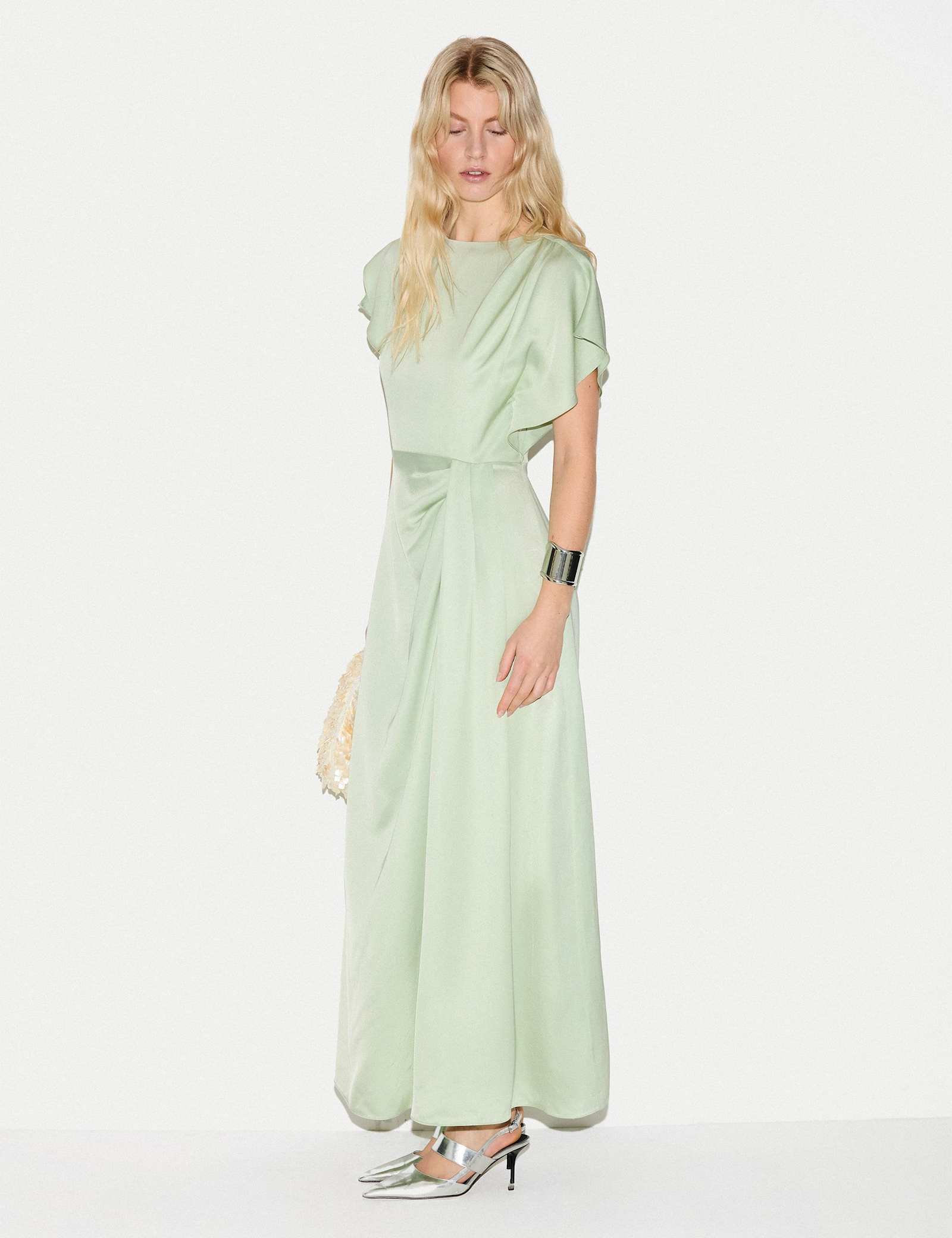 Satin Cap Sleeve Midaxi Waisted Dress - image 2