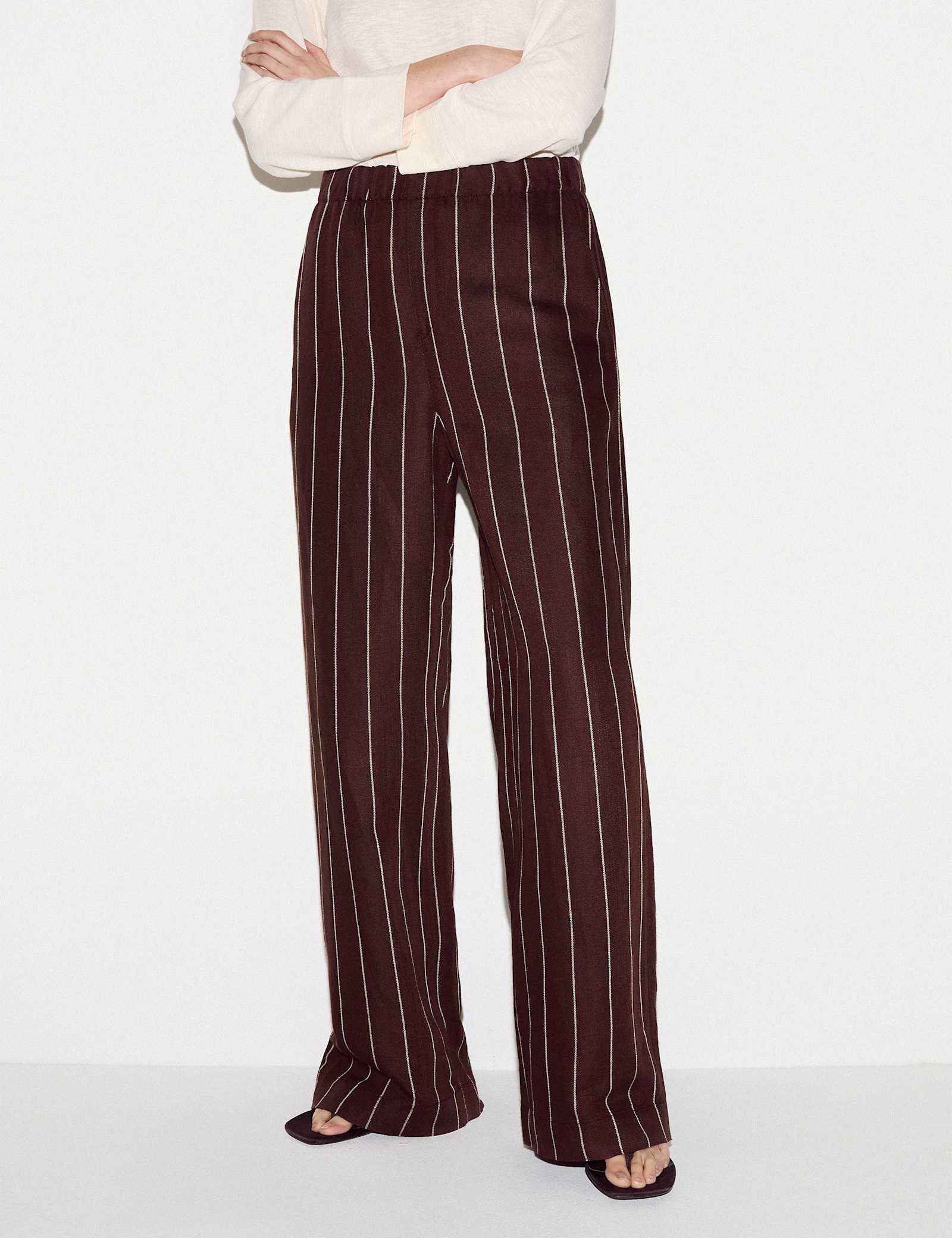 Linen Blend Striped Wide Leg Trousers - image 5