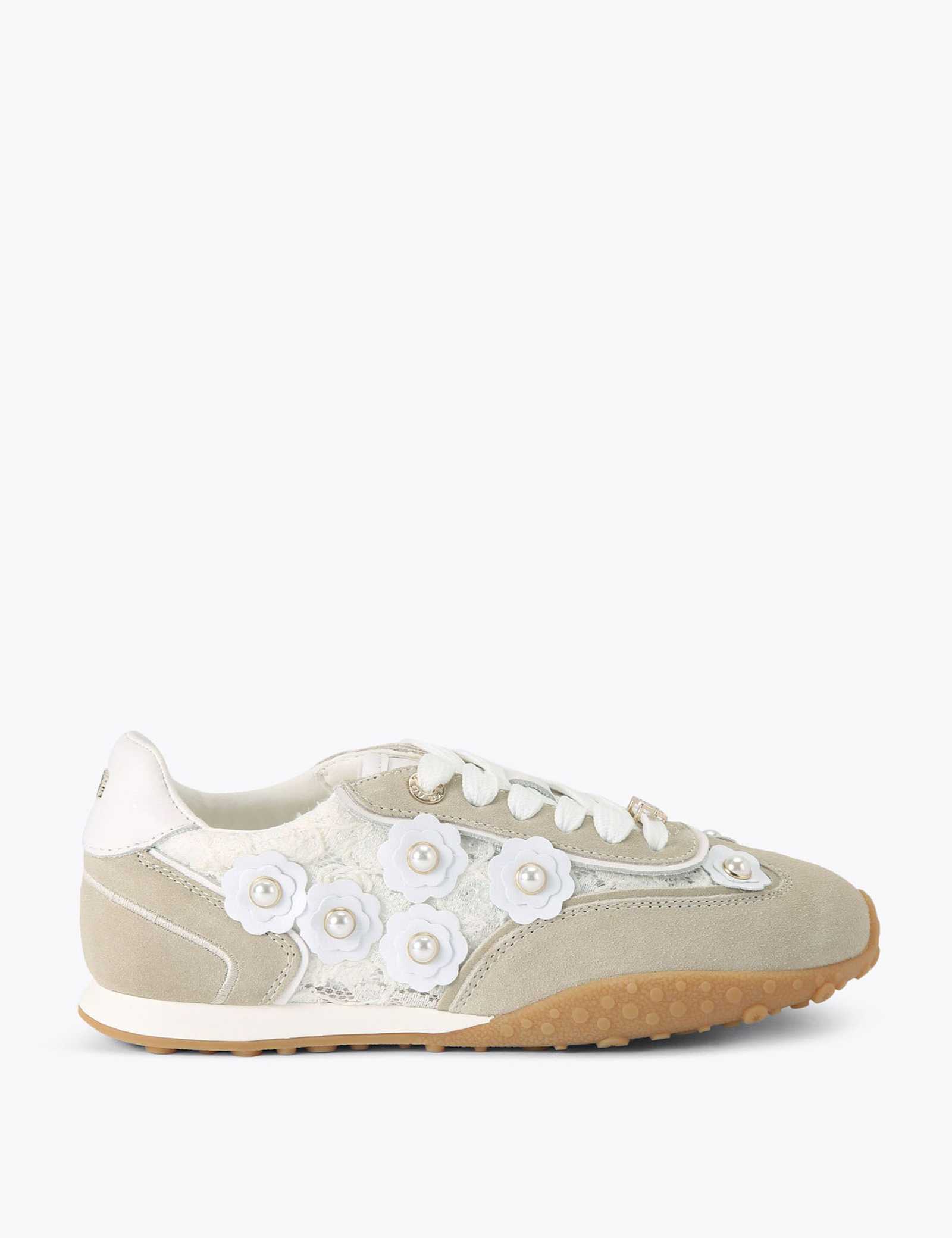 Suede Lace Up Floral Trainers - image 1