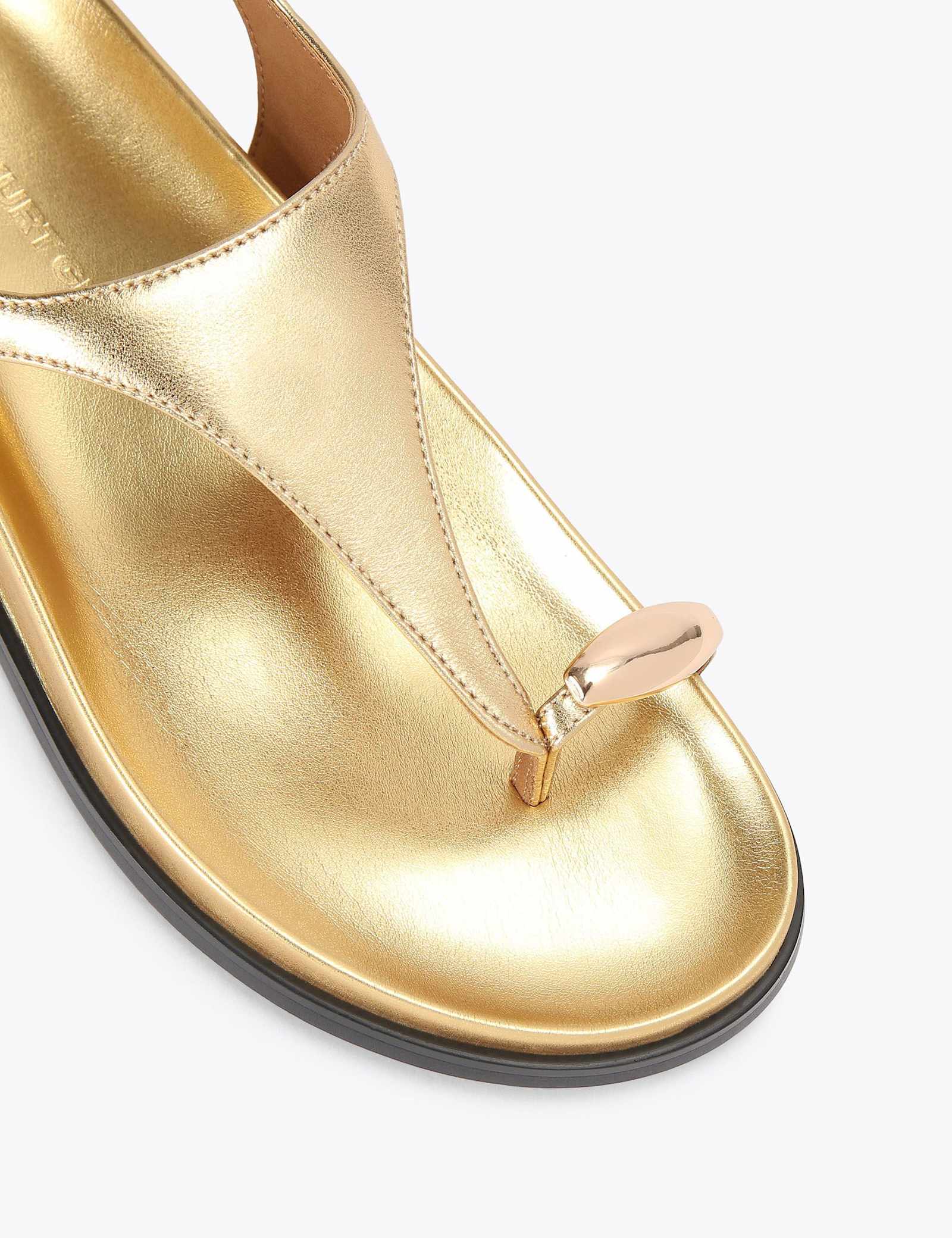 Leather Metallic Flat Sandals - image 3