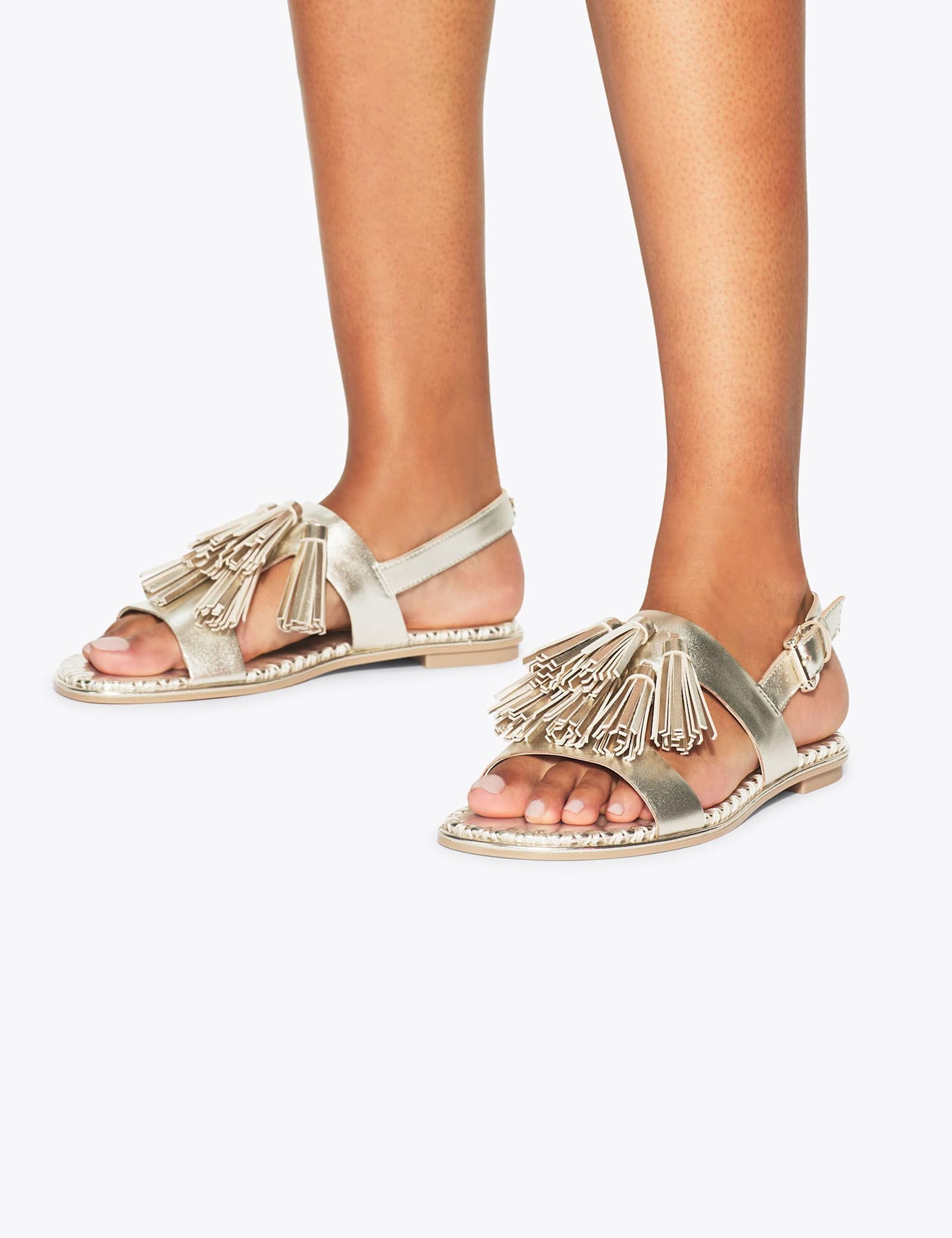 Leather Metallic Ankle Strap Flat Sandals - image 2