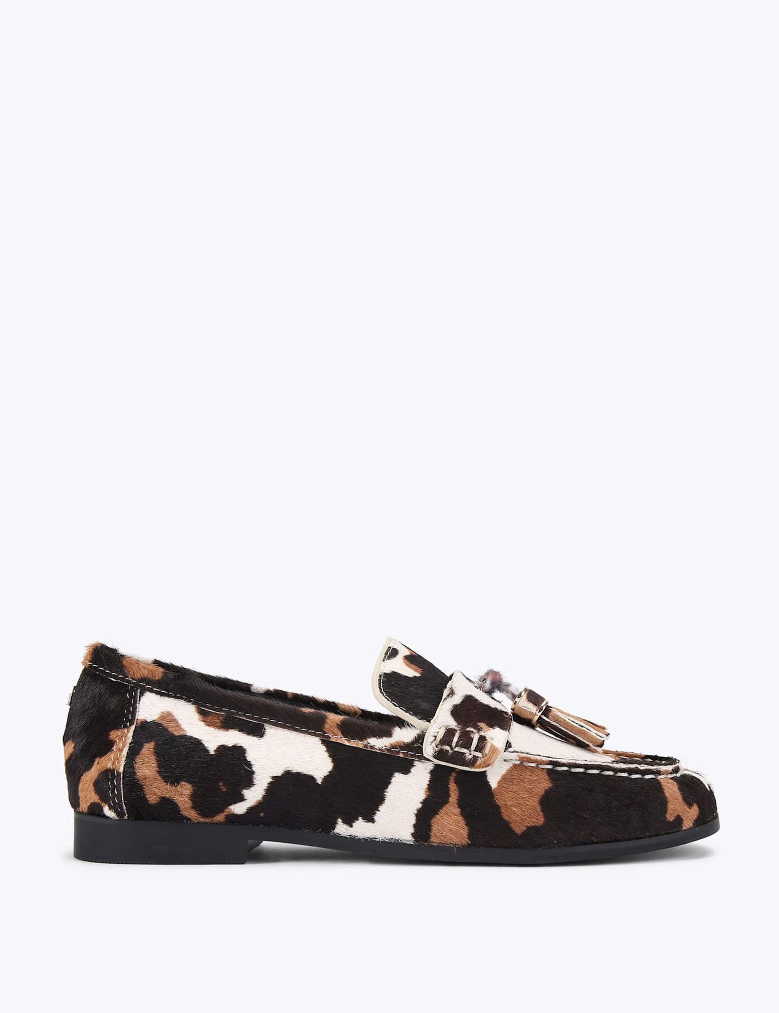 Leather Cow Print Tassel Loafers - image 1