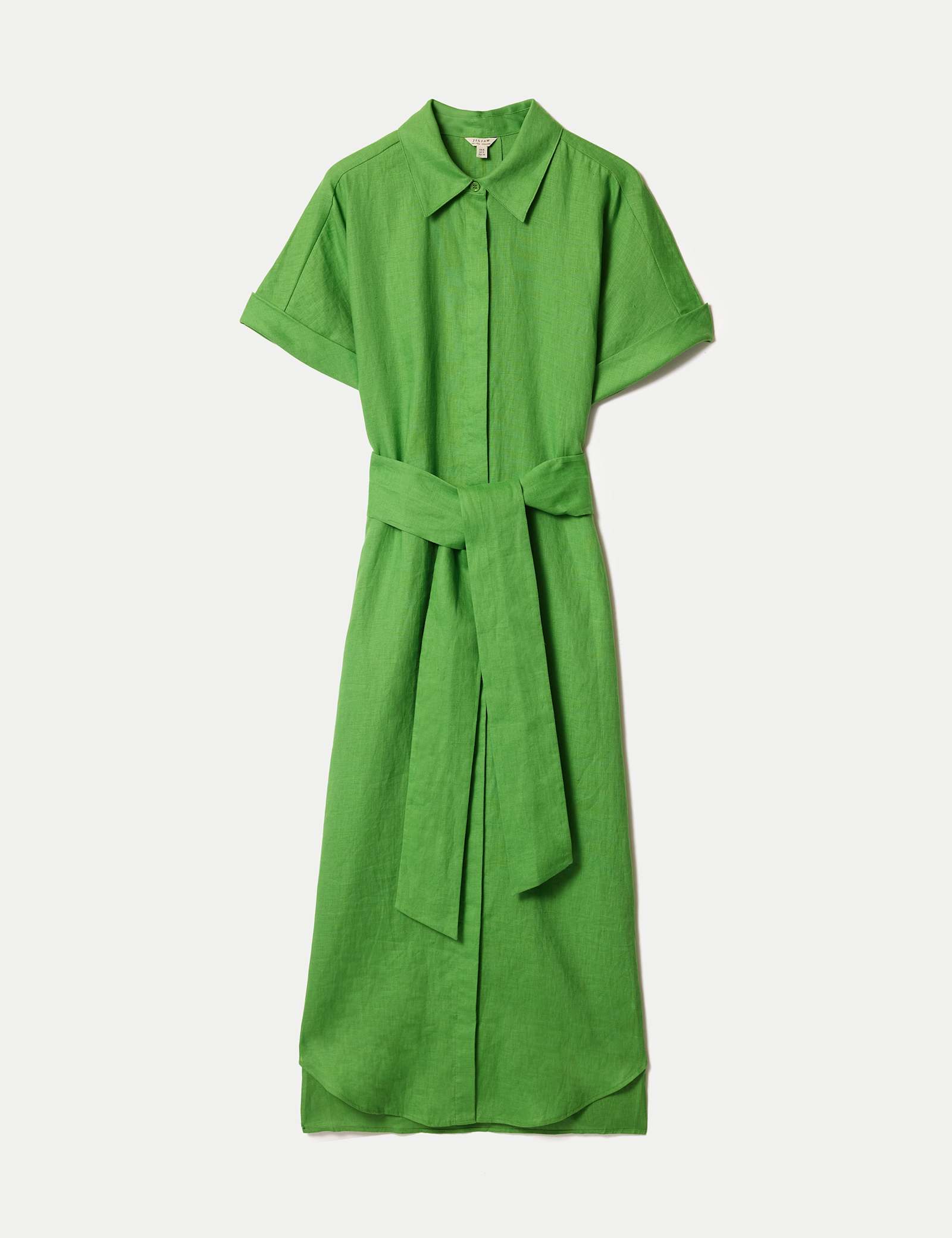 Pure Linen Collared Belted Midi Shirt Dress - image 1