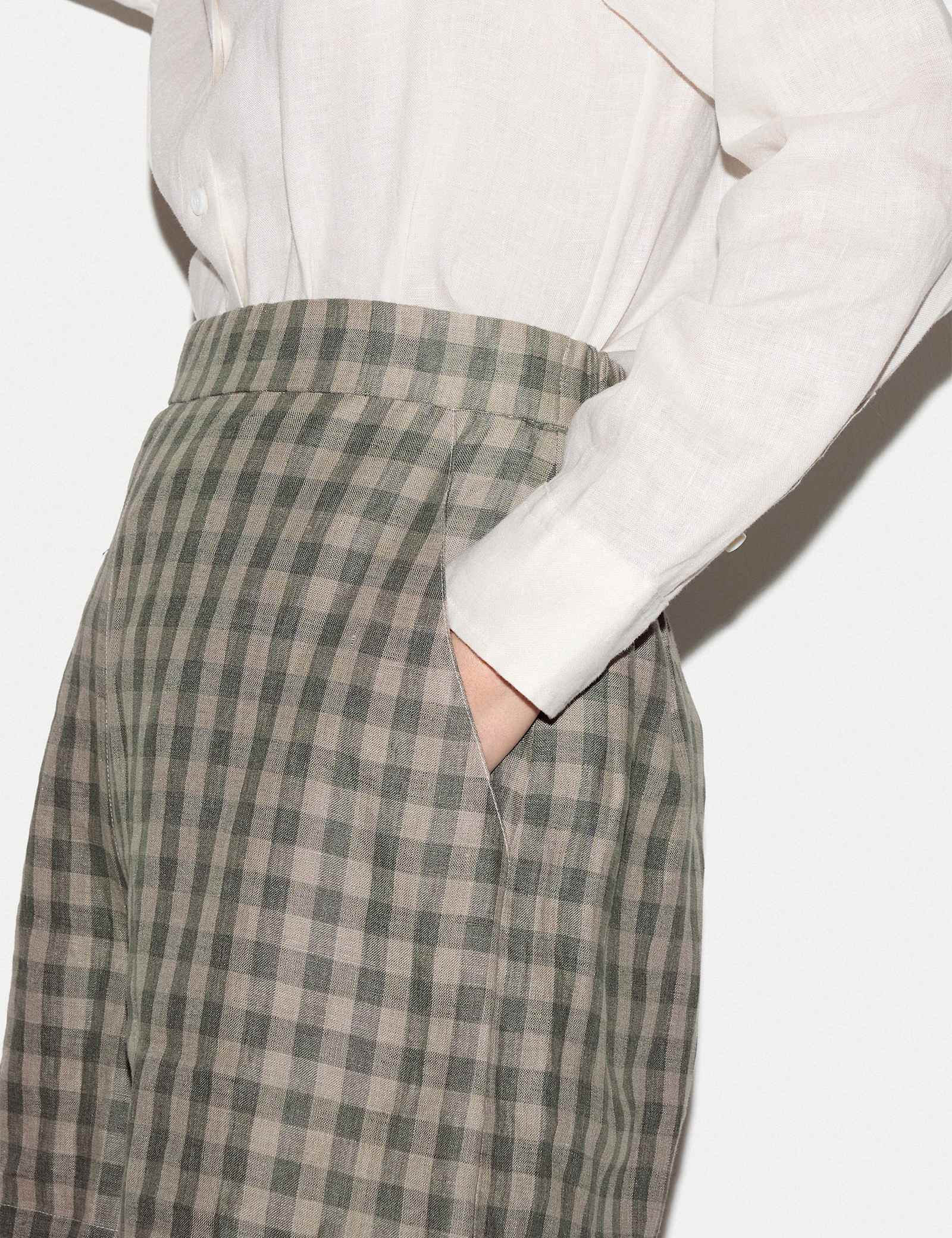 Pure Linen Checked High Waisted Shorts - image 3