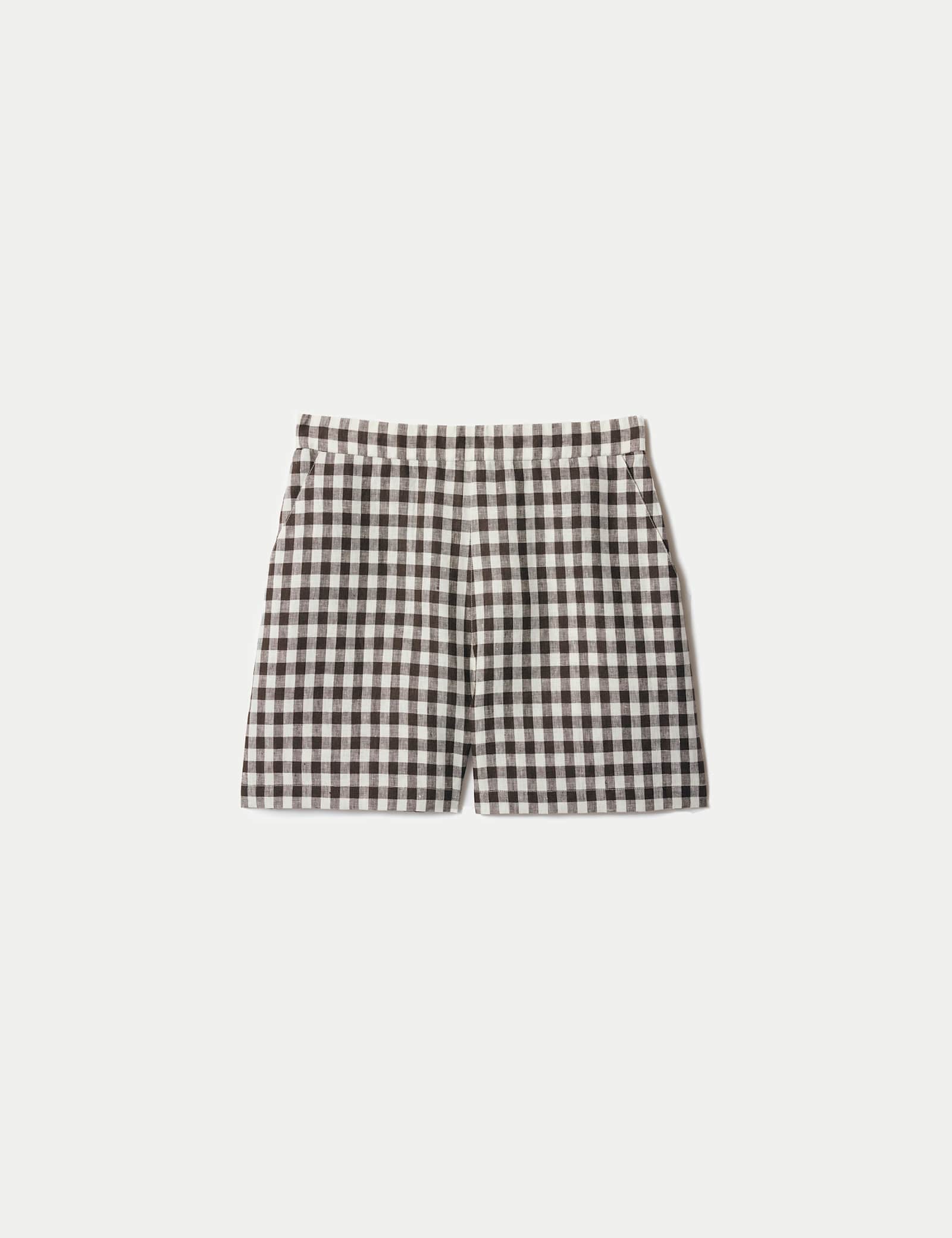 Pure Linen Checked High Waisted Shorts - image 1