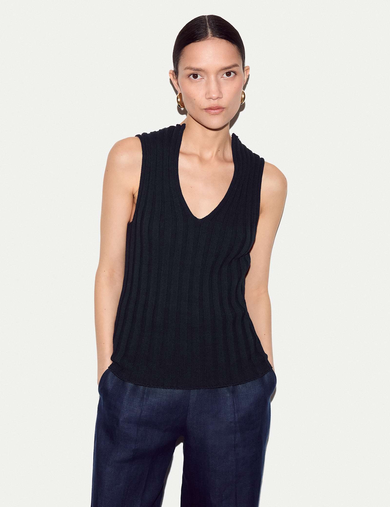 Pure Cotton Ribbed Scoop Neck Knitted Vest - image 4