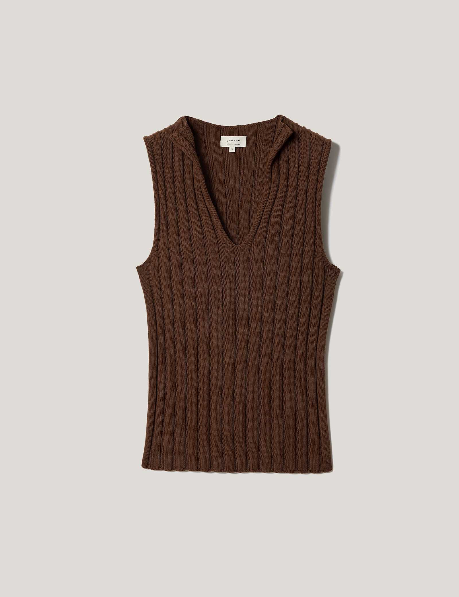 Pure Cotton Ribbed Scoop Neck Knitted Vest - image 1
