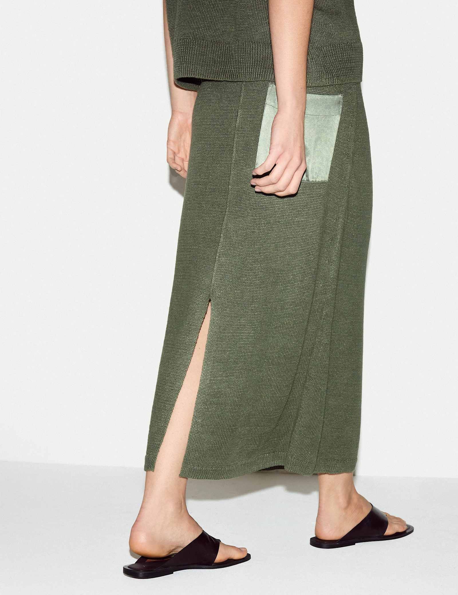 Pure Linen Pocket Detail Midi Pencil Skirt - image 4