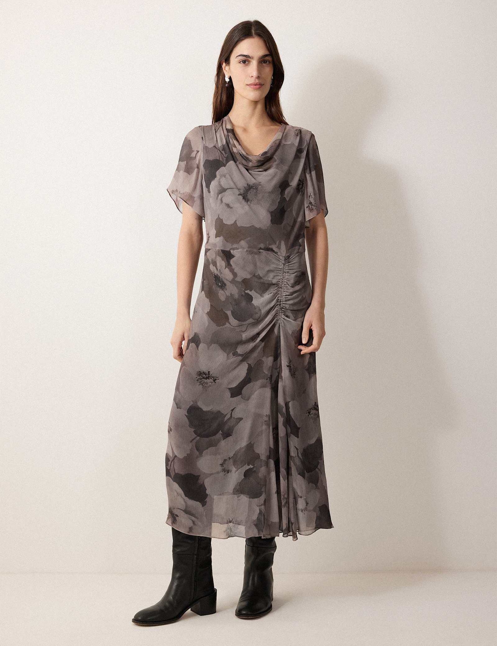 Floral Cowl Neck Midi Shift Dress - image 2