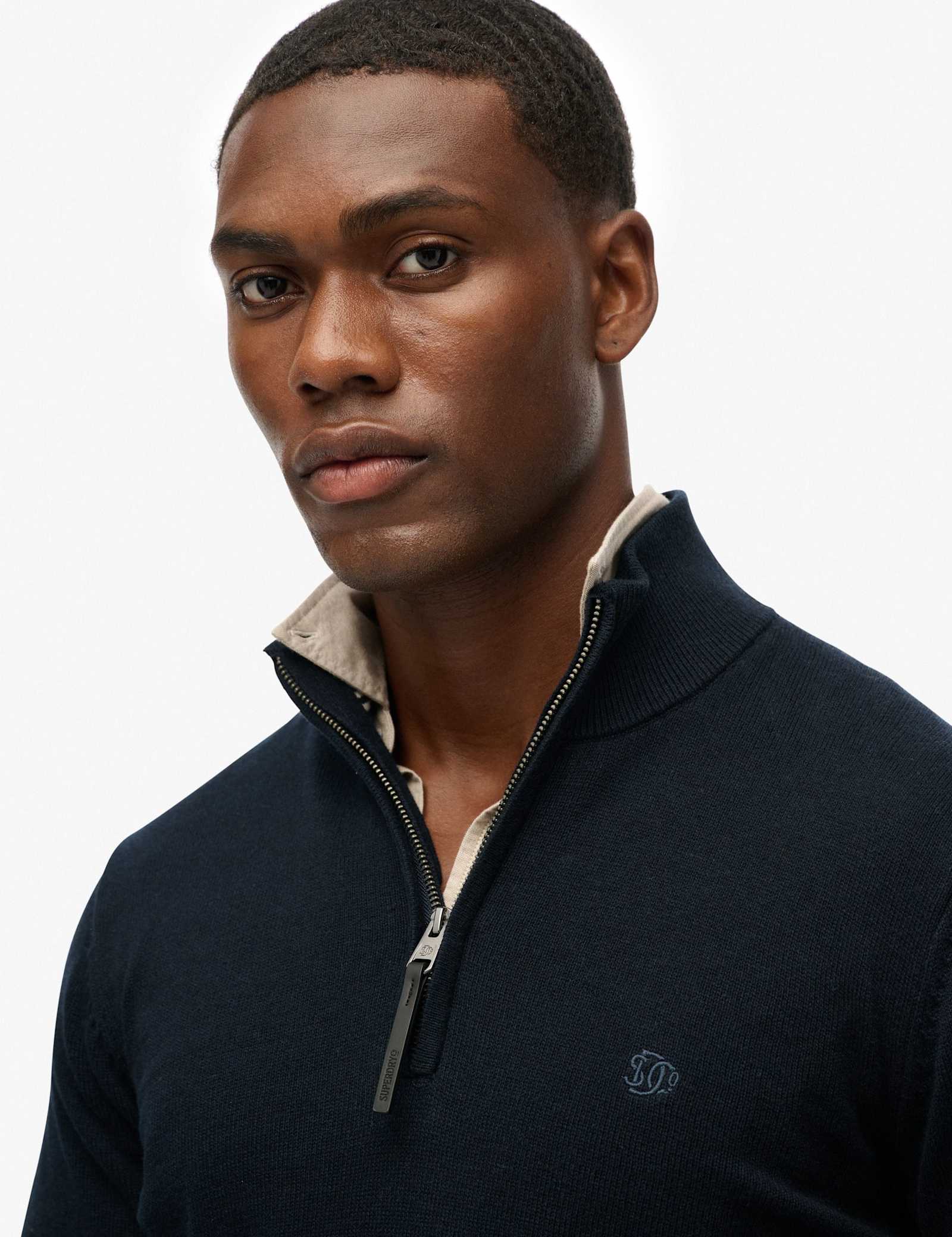Slim Fit Pure Cotton Half Zip Jumper - image 1