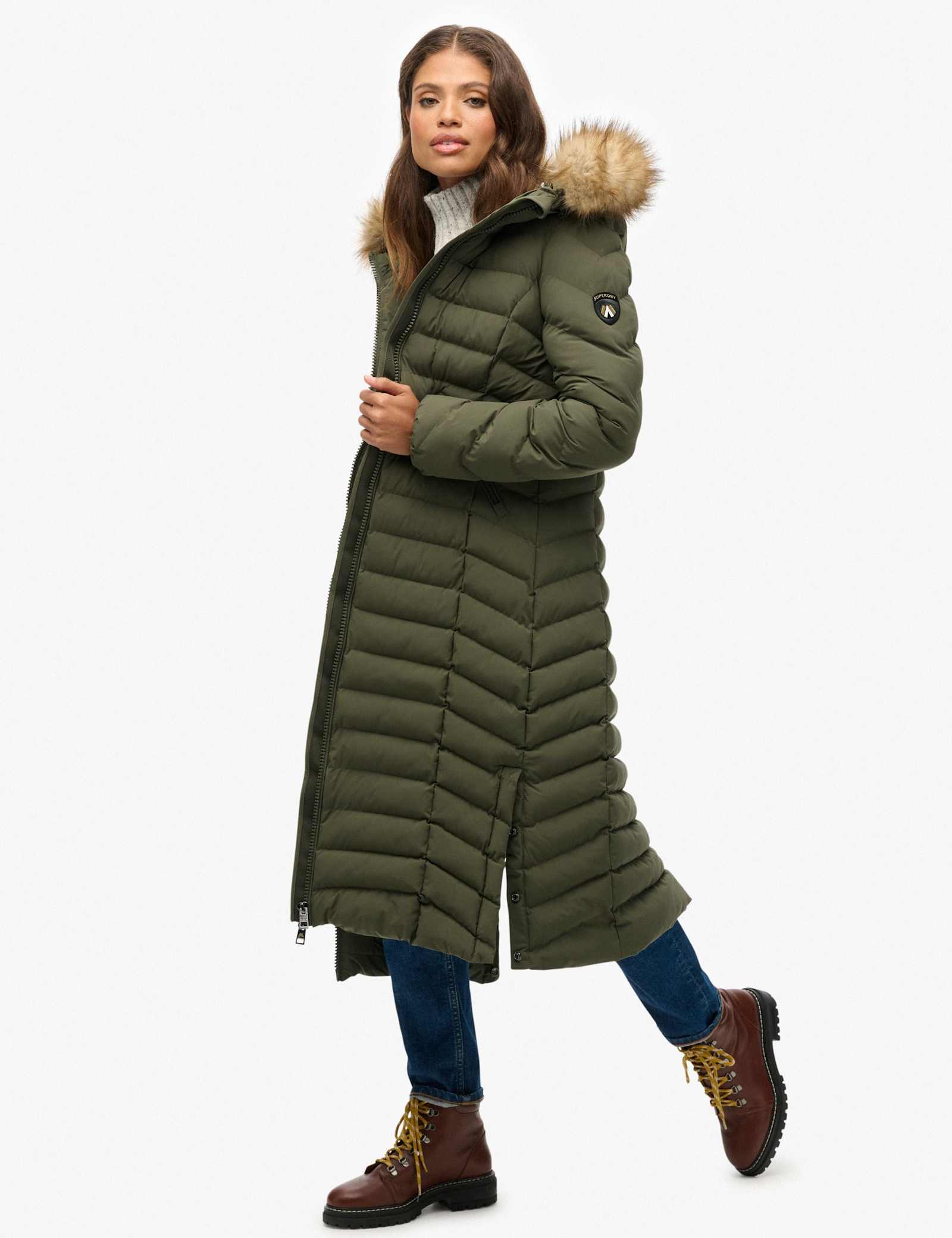 Hooded Funnel Neck Longline Puffer Jacket - image 1