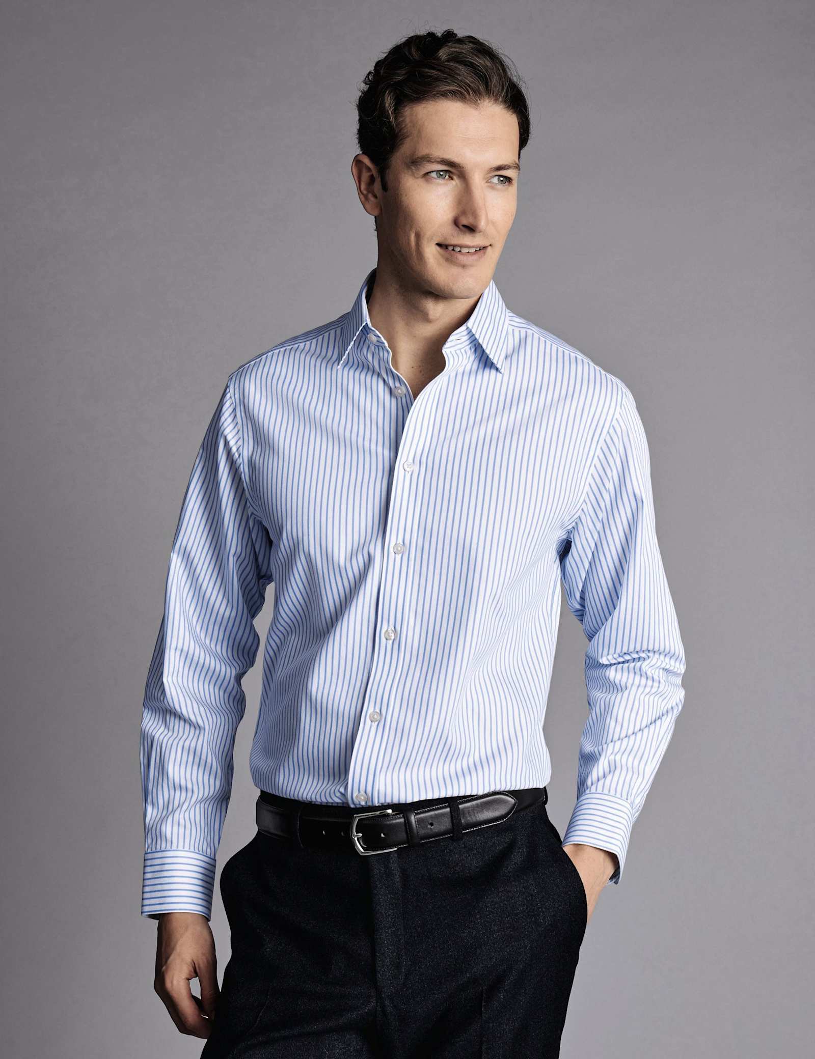 Regular Fit Non-Iron Pure Cotton Twill Striped Shirt - image 1