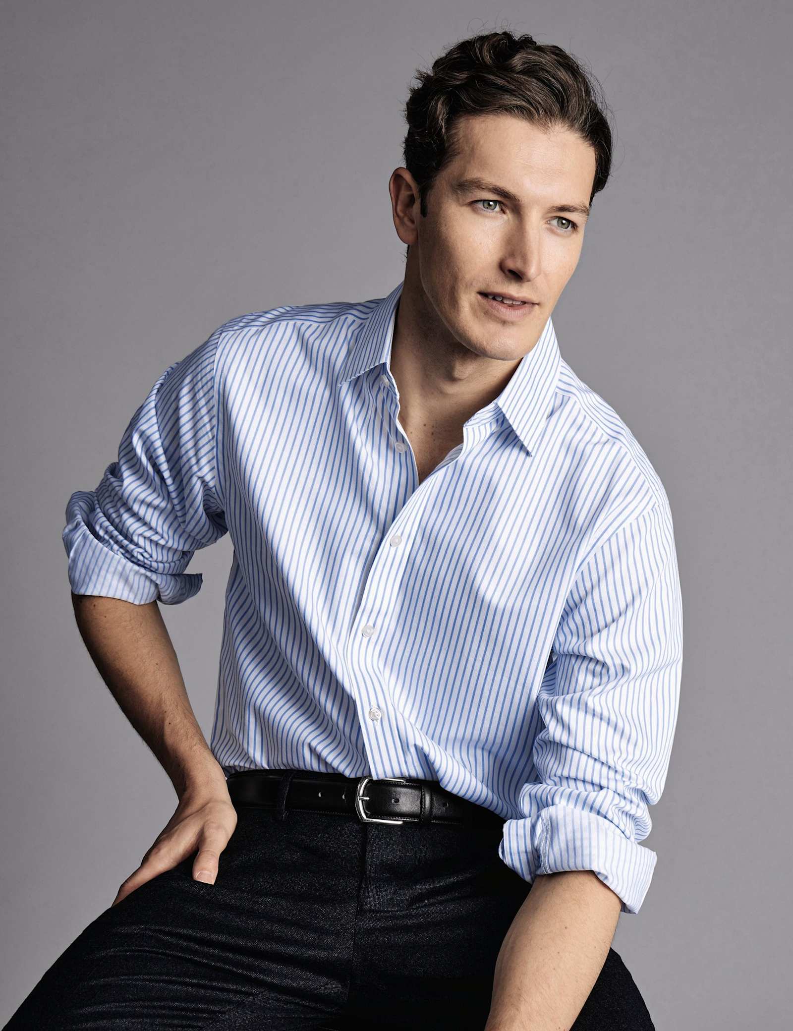 Regular Fit Non-Iron Pure Cotton Twill Striped Shirt - image 3