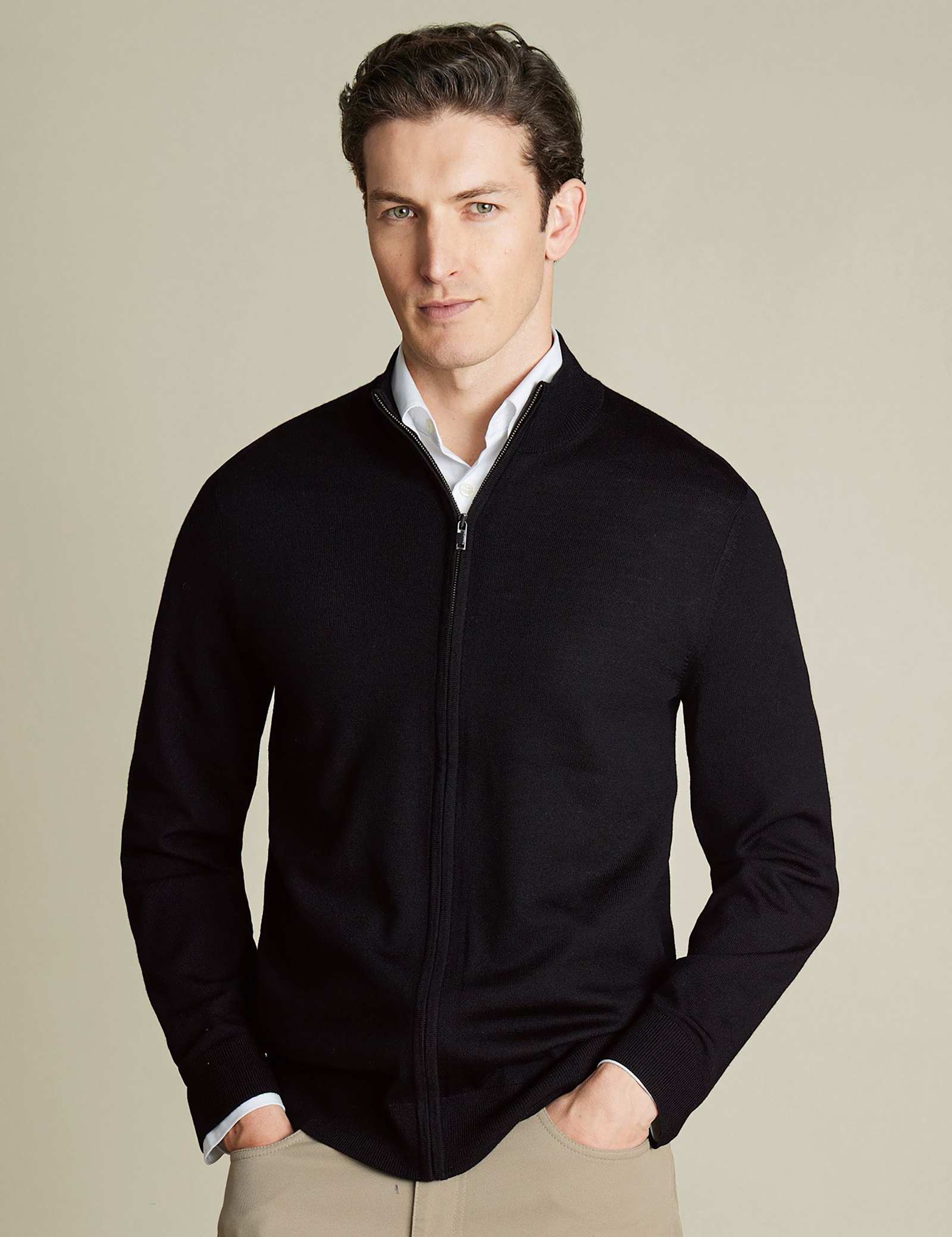 Pure Merino Wool Funnel Neck Cardigan - image 1