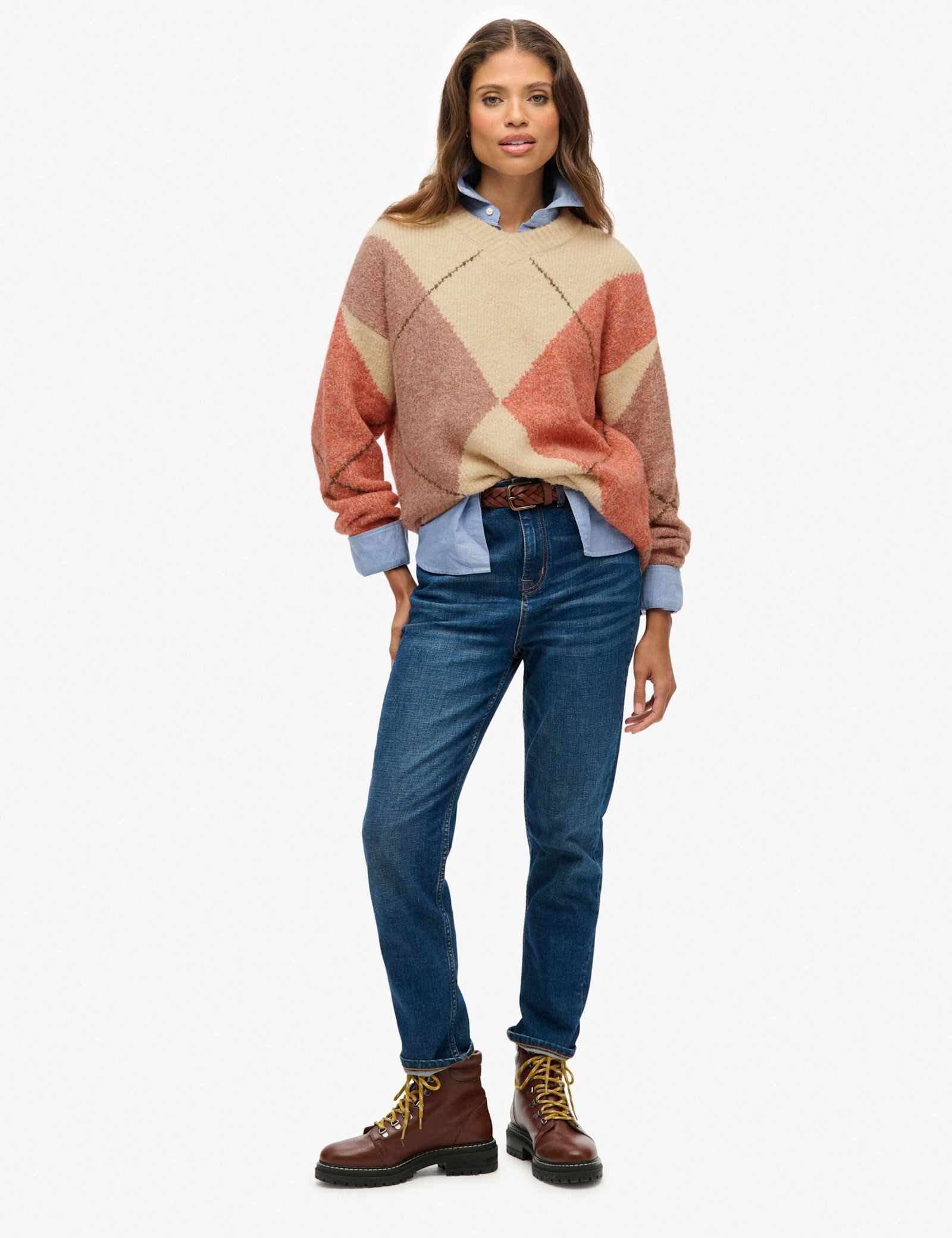 Argyle V-Neck Oversized Jumper - image 4