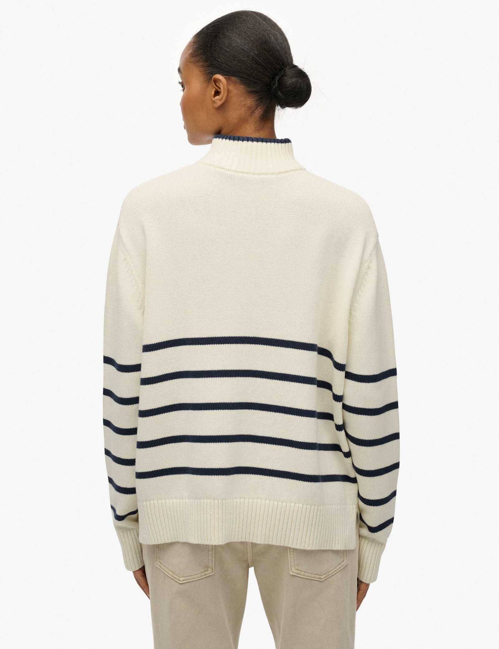 Pure Cotton Striped Half Zip Oversized Jumper - image 4